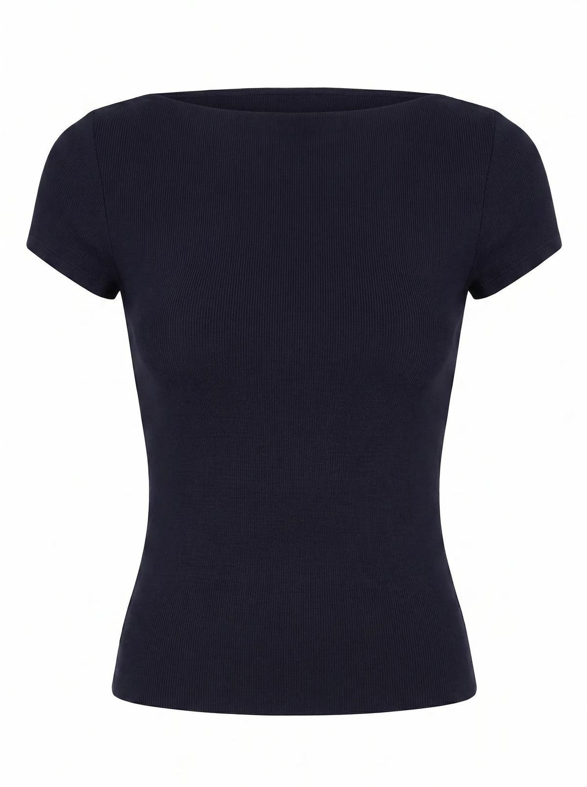 Andie Boat Neck Baby Tee Navy_mannequin