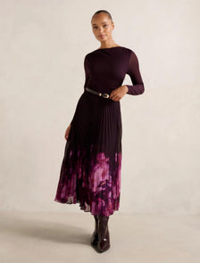 Adelina 2-in-1 Pleat Midi Dress Plum Mae Abstract