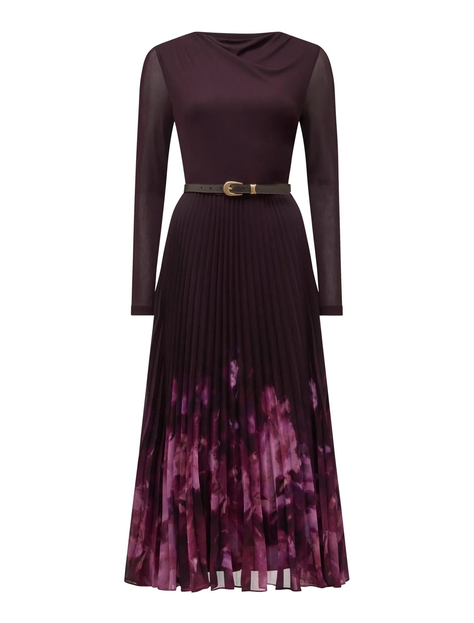 Adelina 2-in-1 Pleat Midi Dress Plum Mae Abstract_mannequin
