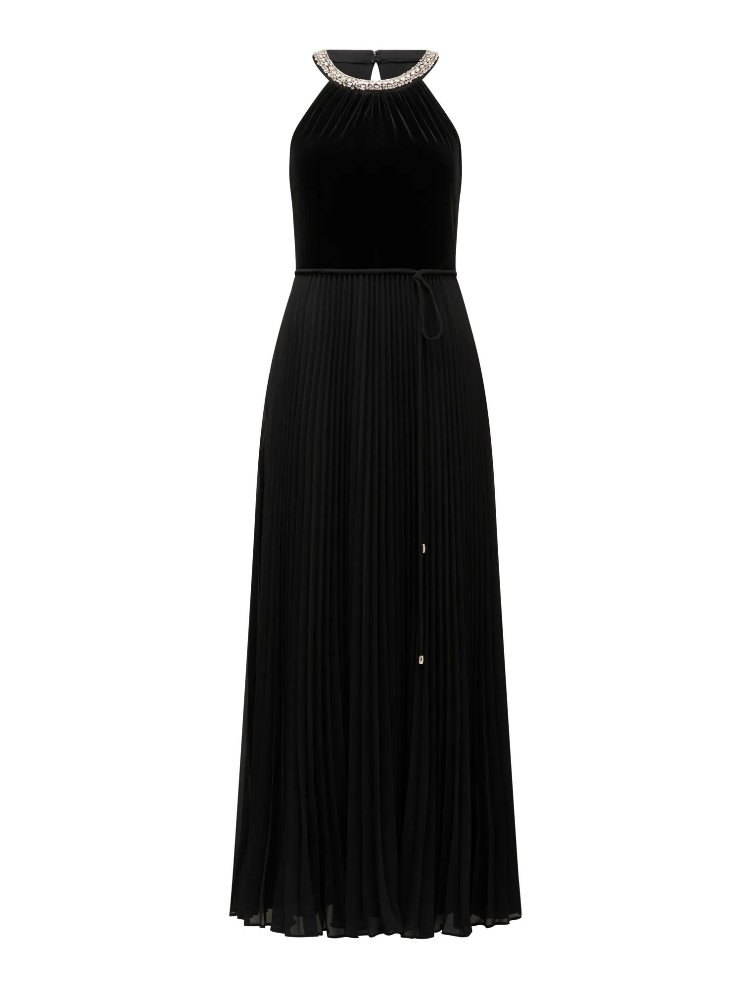 Gwen Halter Neck Pleat Midi Dress Black_mannequin