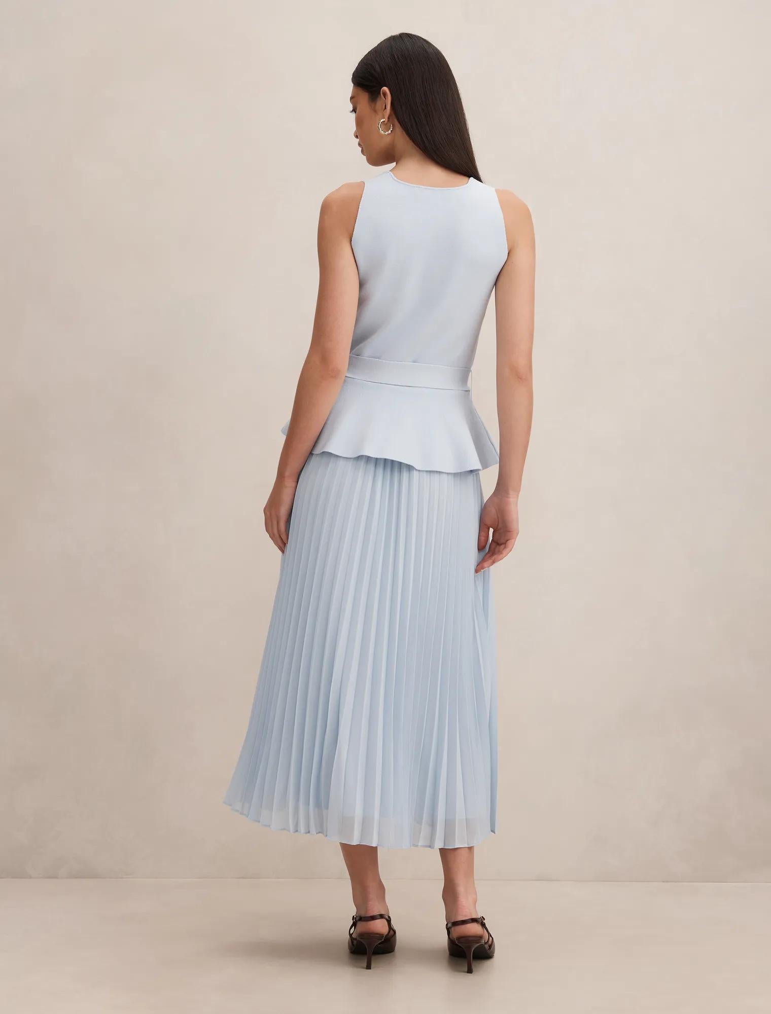 Peony Pleat Mixed Dress Cornflower Blue
