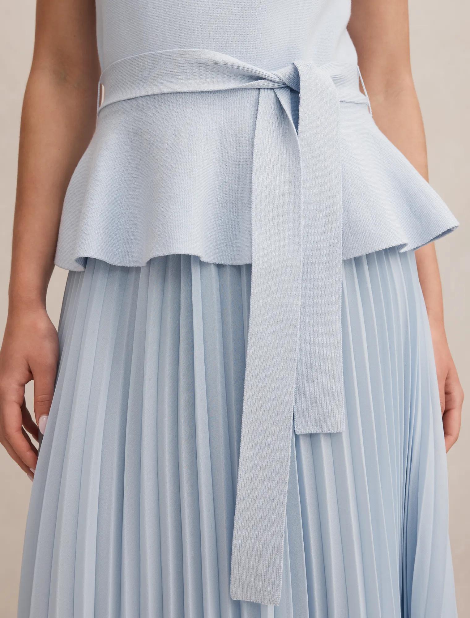 Peony Pleat Mixed Dress Cornflower Blue