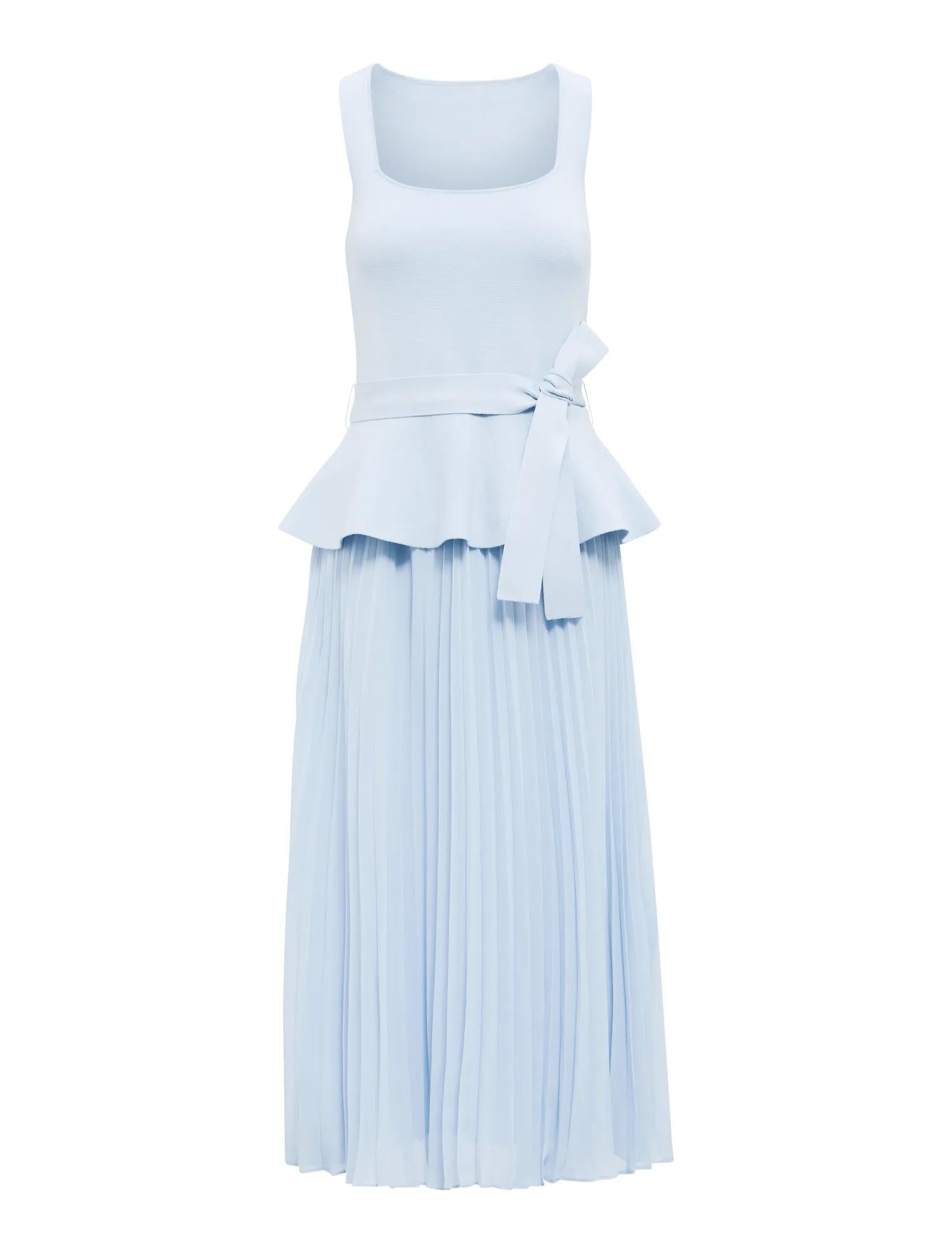 Peony Pleat Mixed Dress Cornflower Blue_mannequin