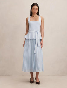Peony Pleat Mixed Dress Cornflower Blue