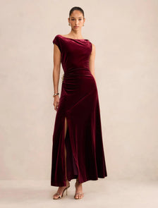 Winslet Off Shoulder Velvet Gown Berry