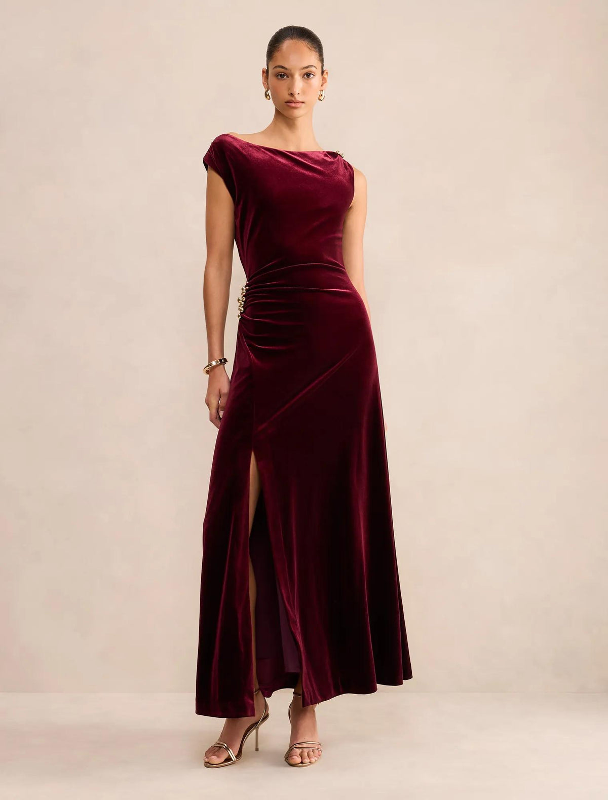 Winslet Off Shoulder Velvet Gown Berry