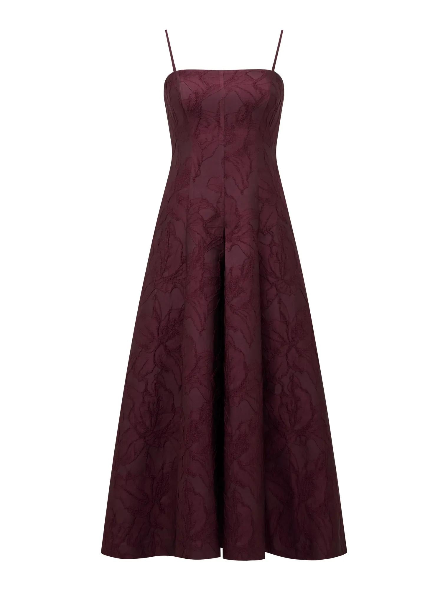 Charlotte Strapless Jacquard Midi Dress Burgundy_mannequin