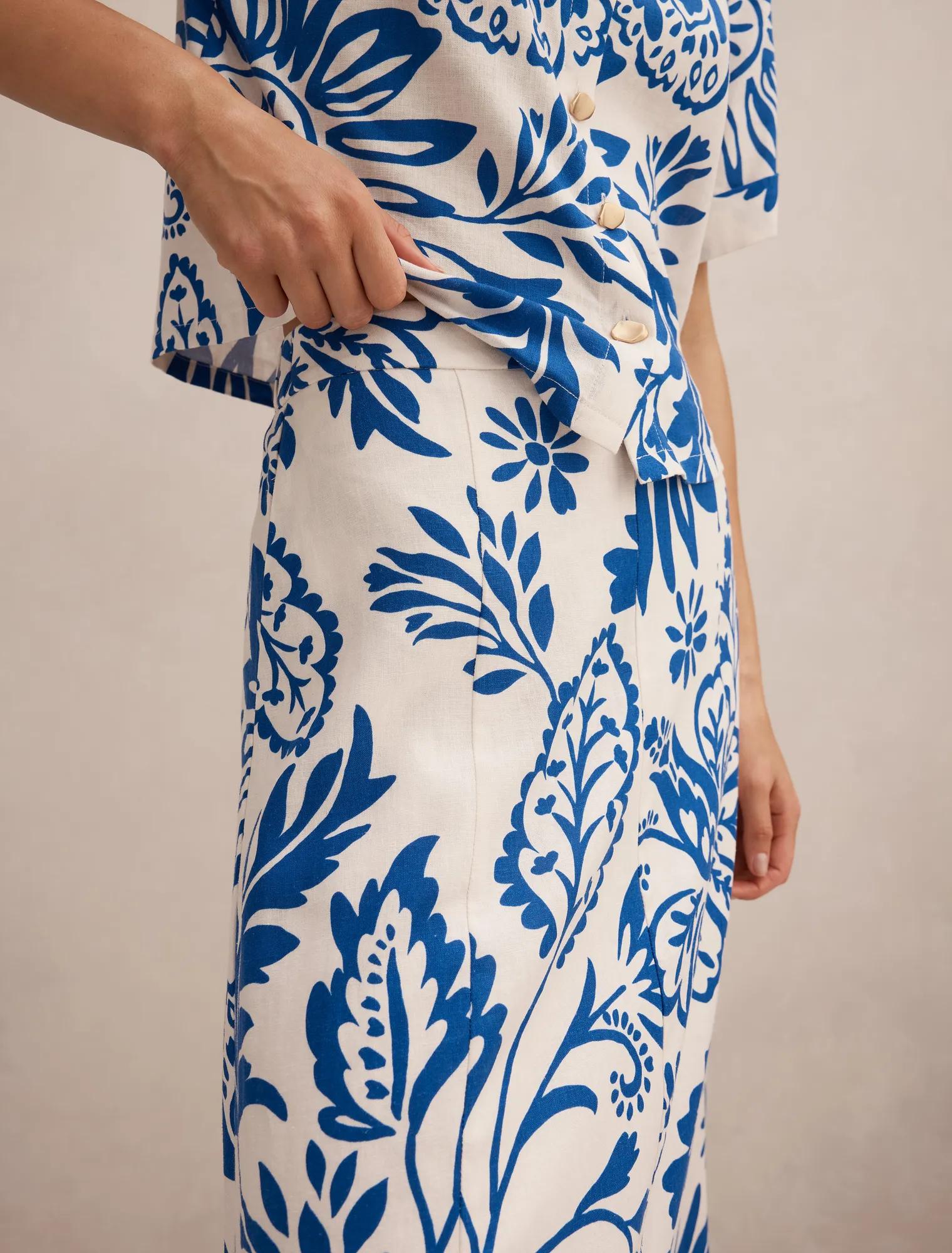 Darcy Printed Seamed Midi Skirt Lazuli Floral Co-ord