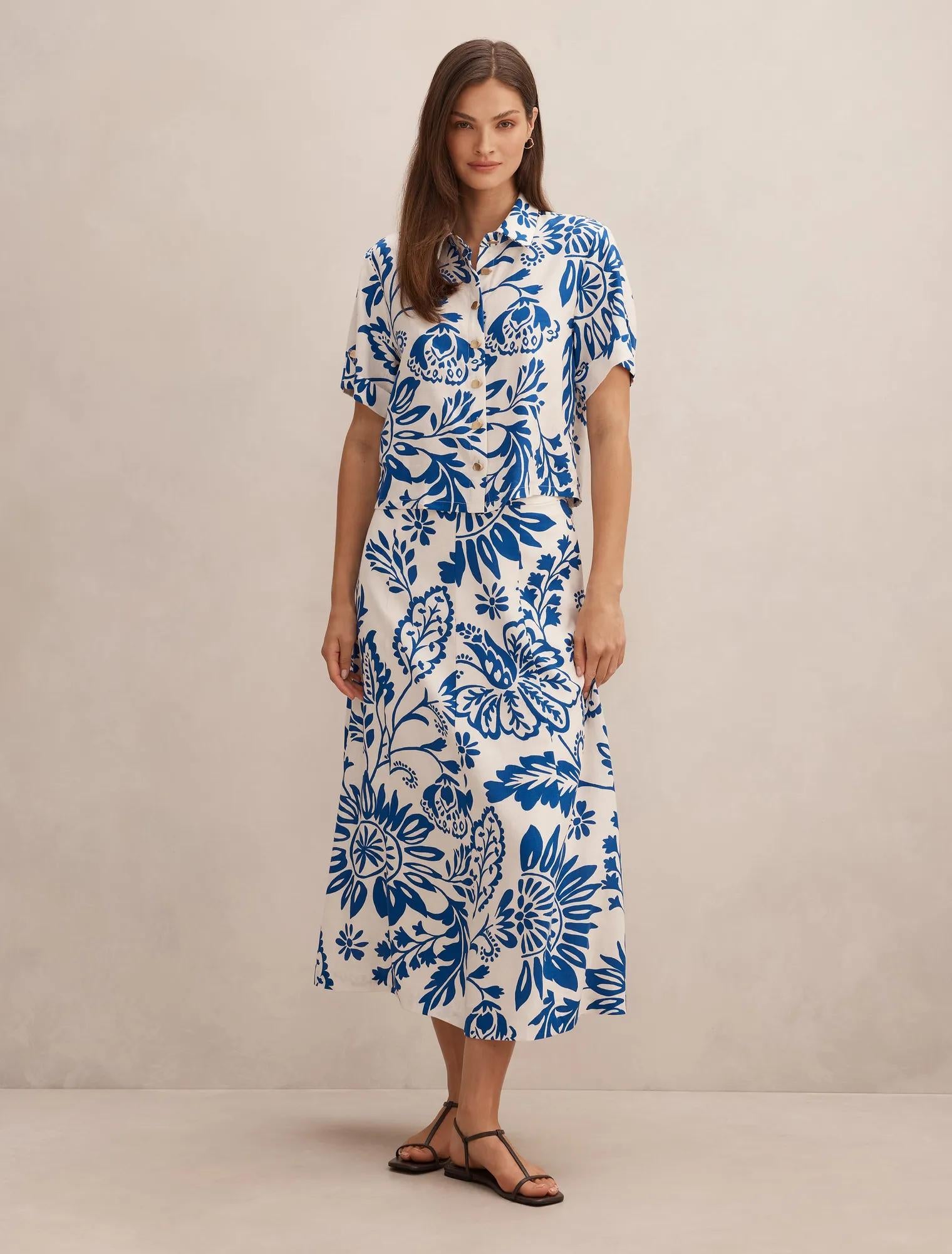 Darcy Printed Seamed Midi Skirt Lazuli Floral Co-ord