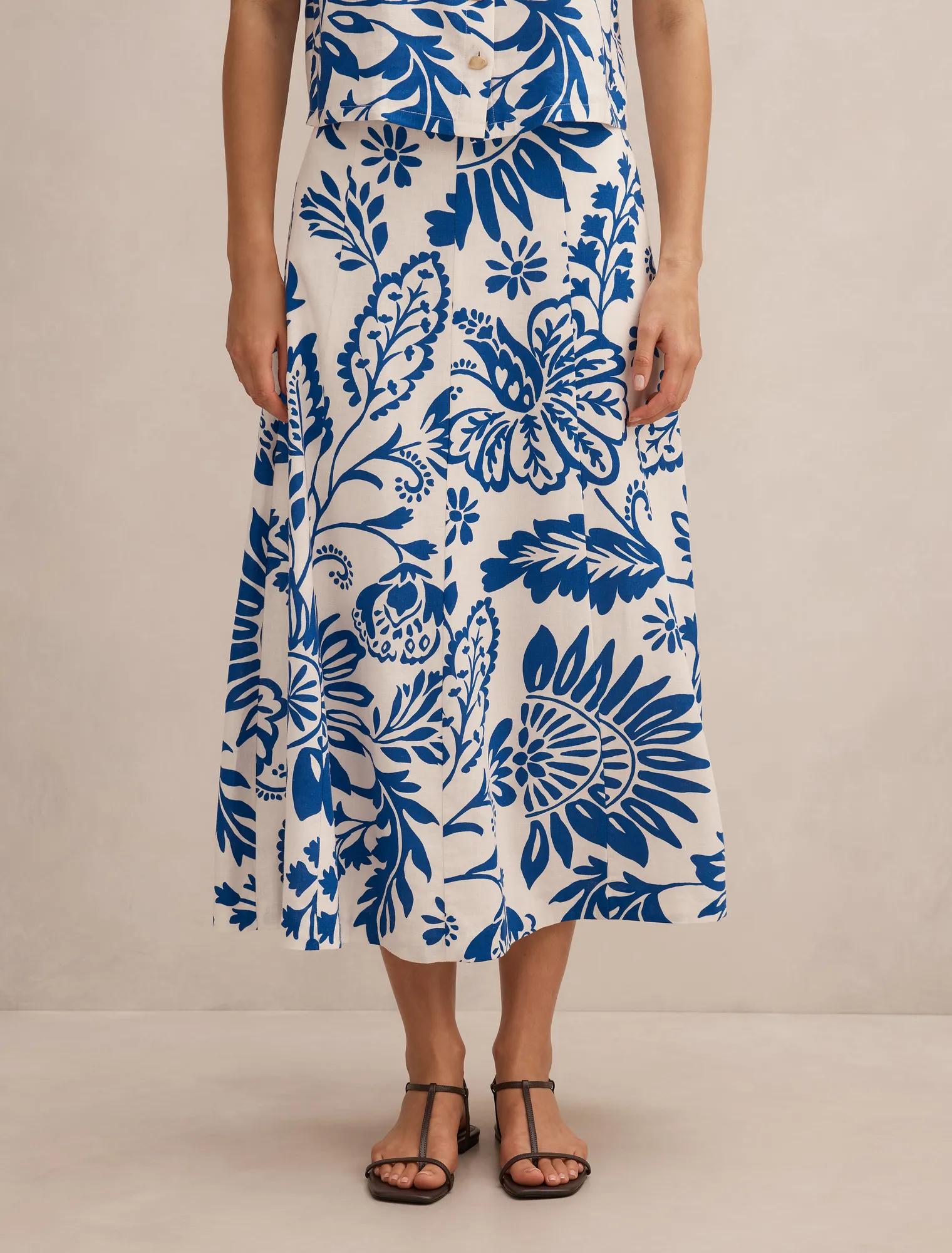 Darcy Printed Seamed Midi Skirt Lazuli Floral Co-ord