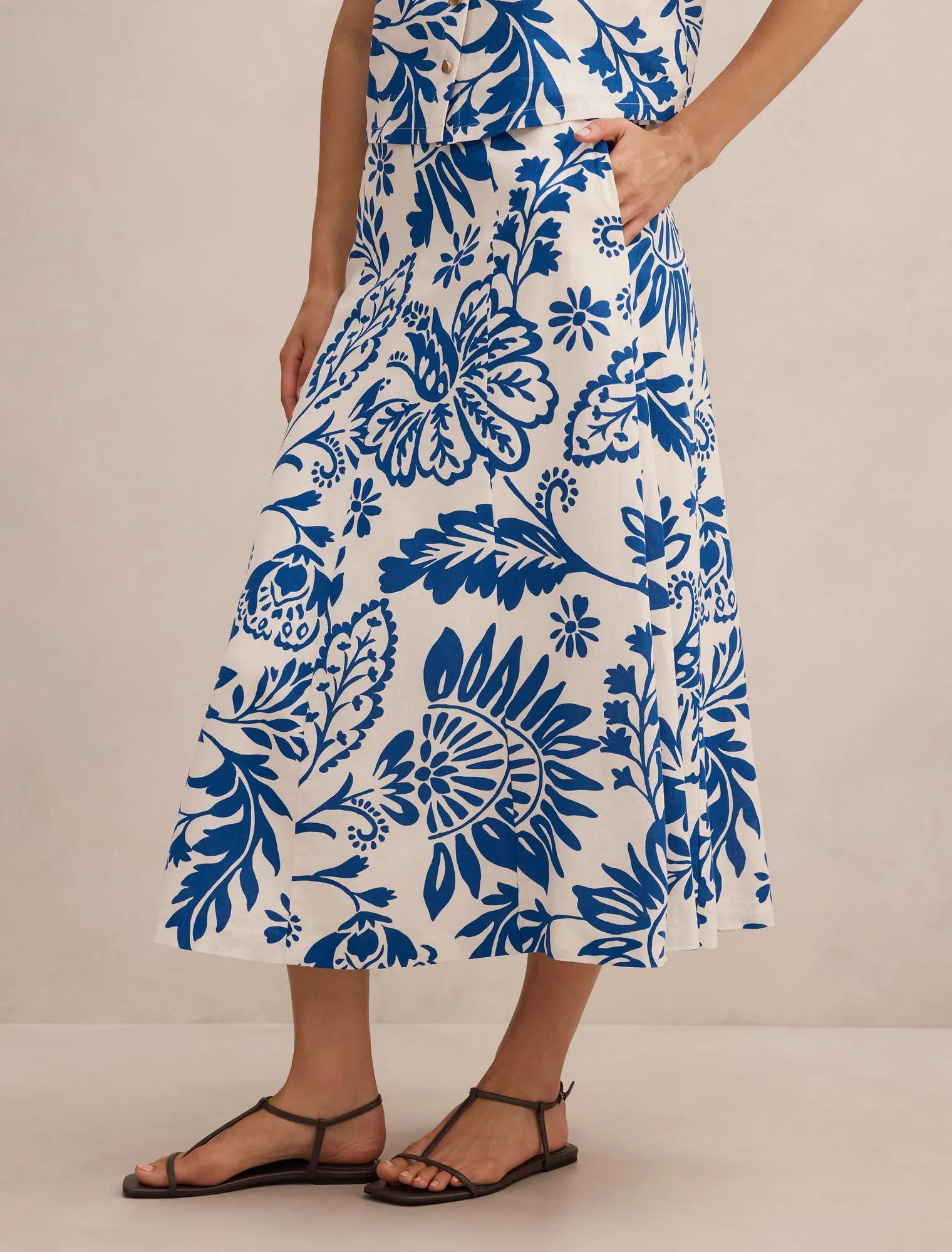 Darcy Printed Seamed Midi Skirt Lazuli Floral Co-ord