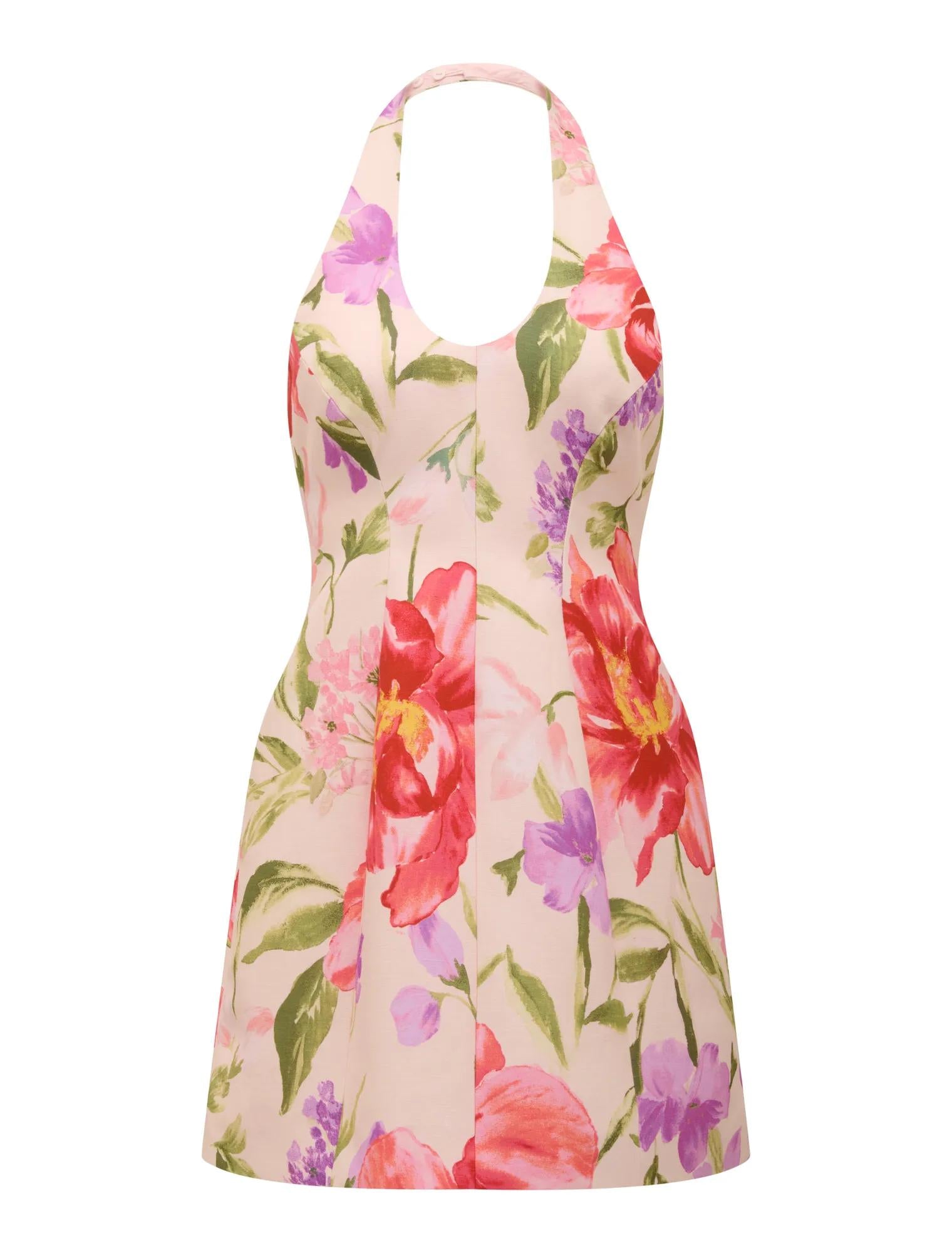 Esther Petite U-Neck Mini Dress Pink Lyell Floral_mannequin