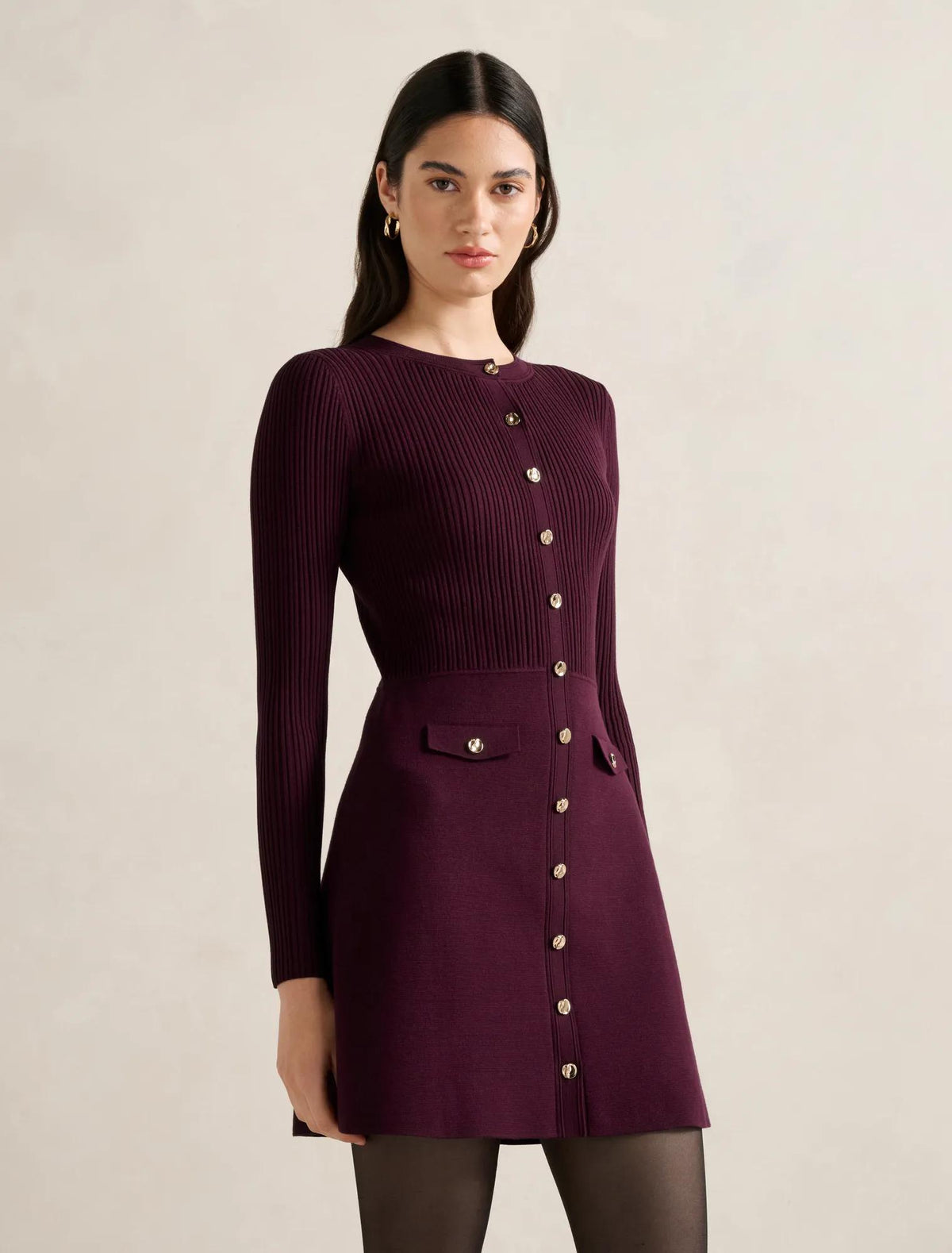 Issie L/S Knit Mini Dress Mulberry