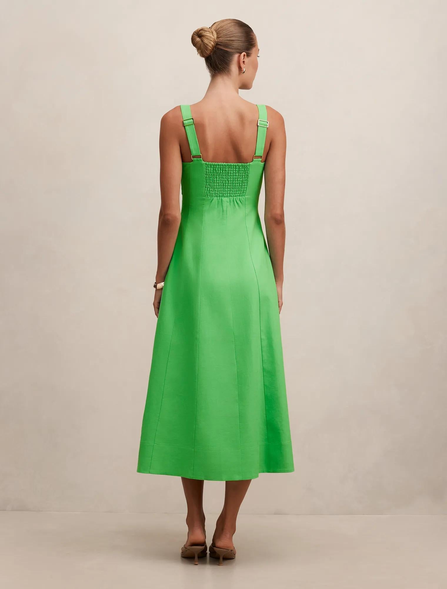 Kara Tie Front Linen Midi Dress Shamrock