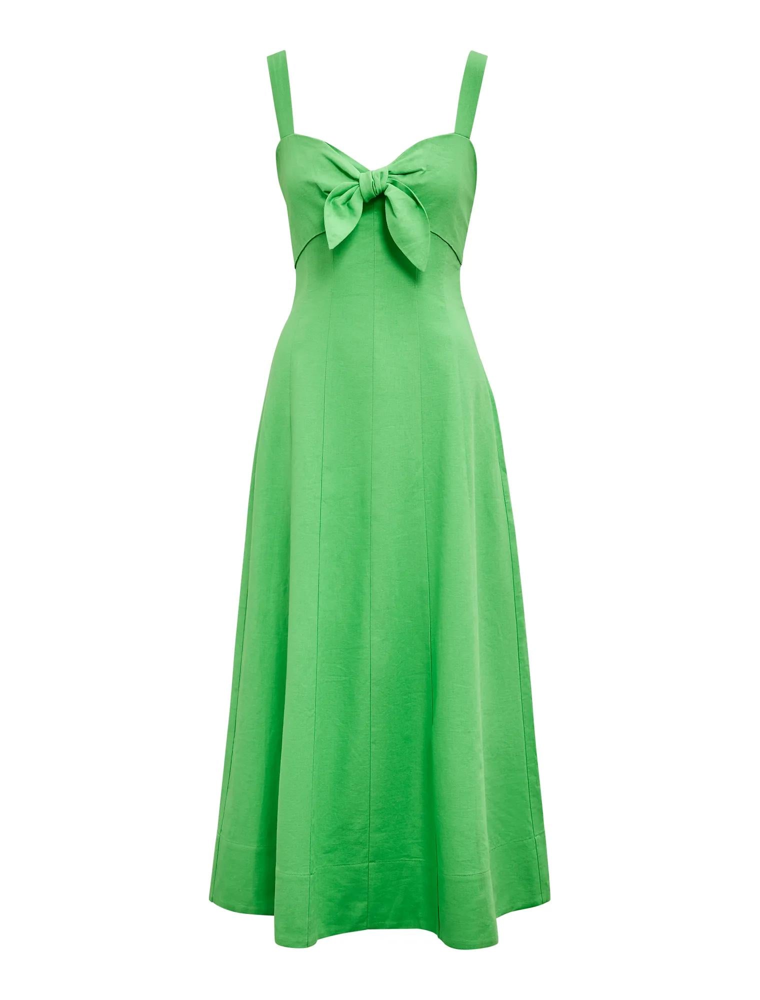 Kara Tie Front Linen Midi Dress Shamrock_mannequin