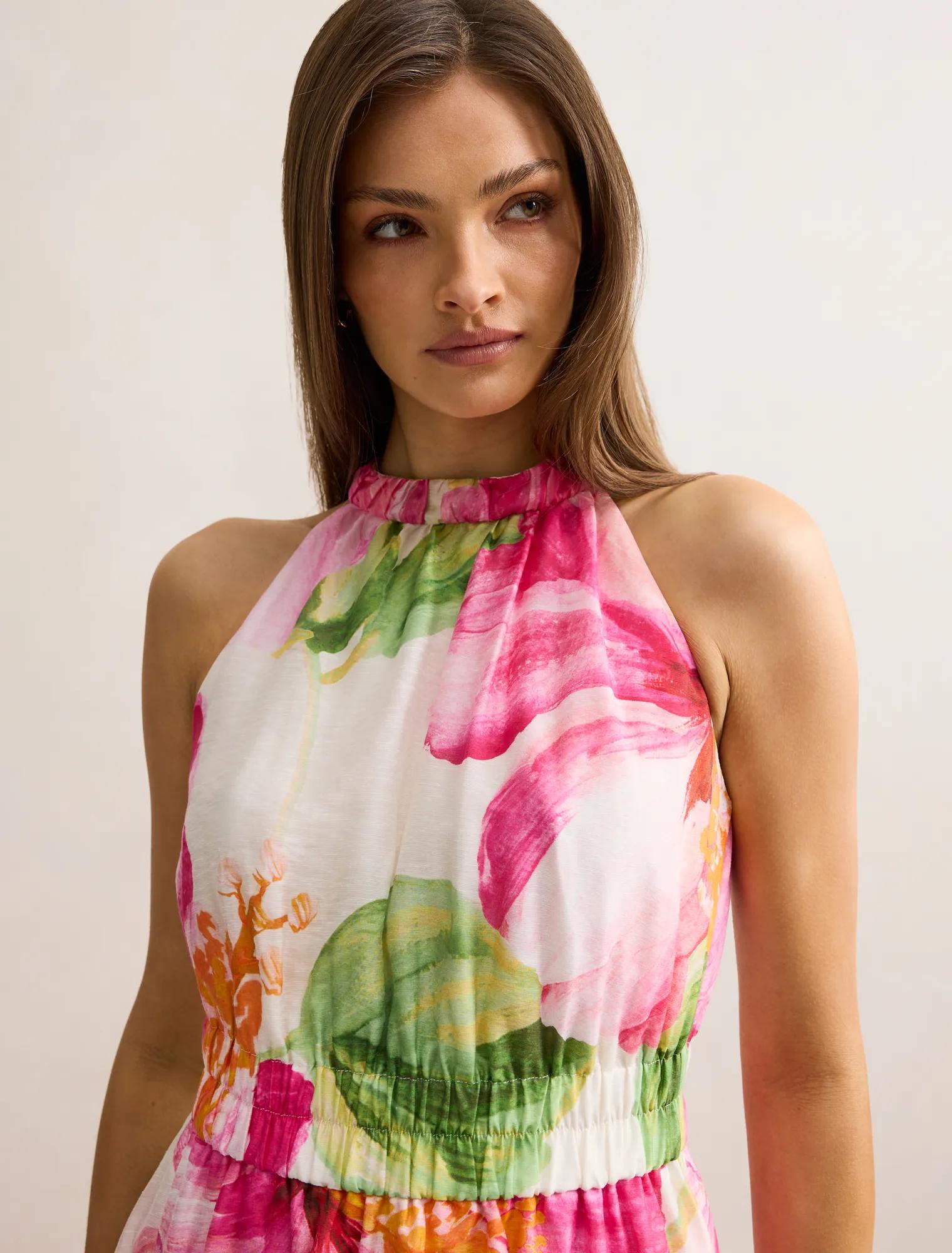 Magnolia High Neck Midi Dress Cora Tropical