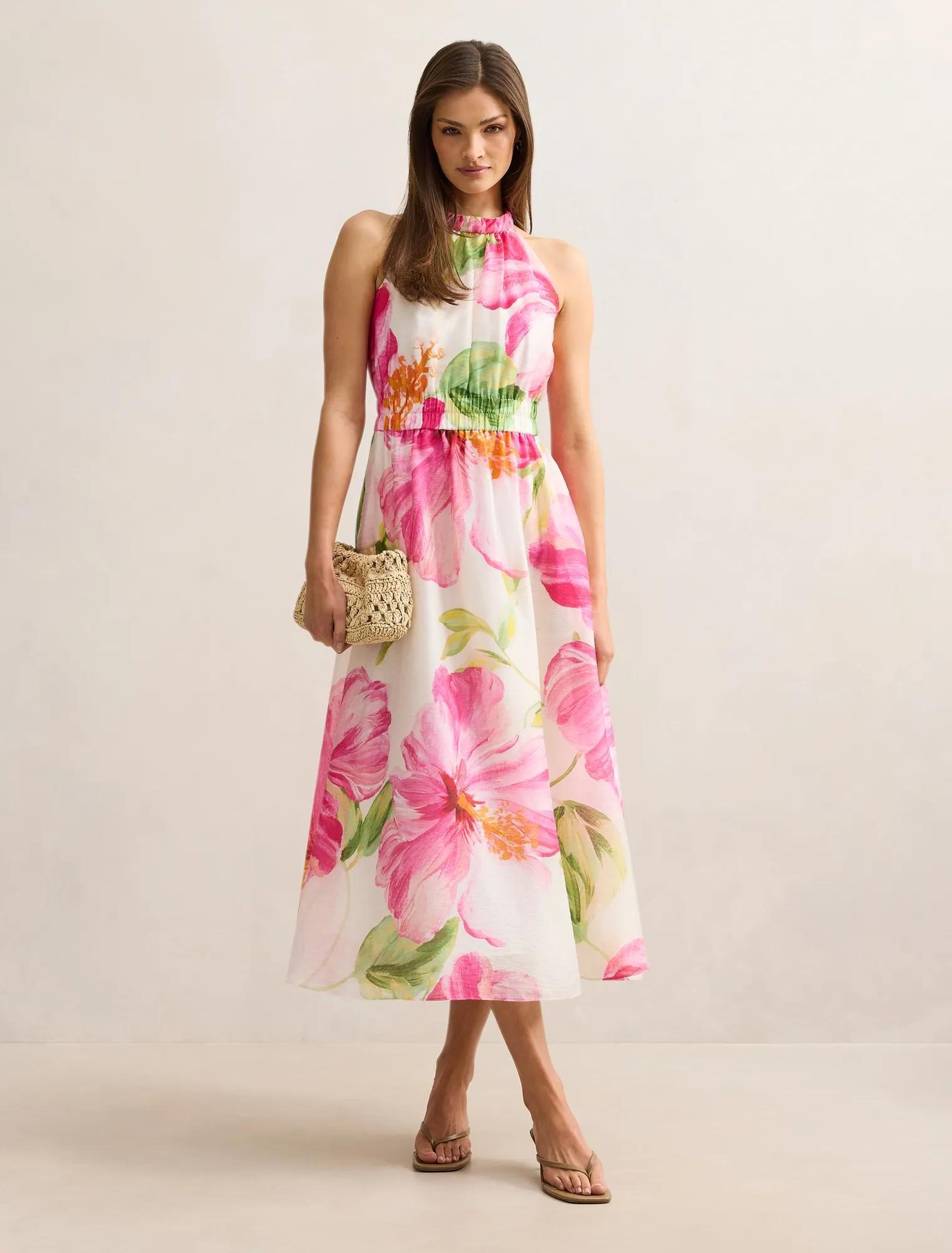 Magnolia High Neck Midi Dress Cora Tropical