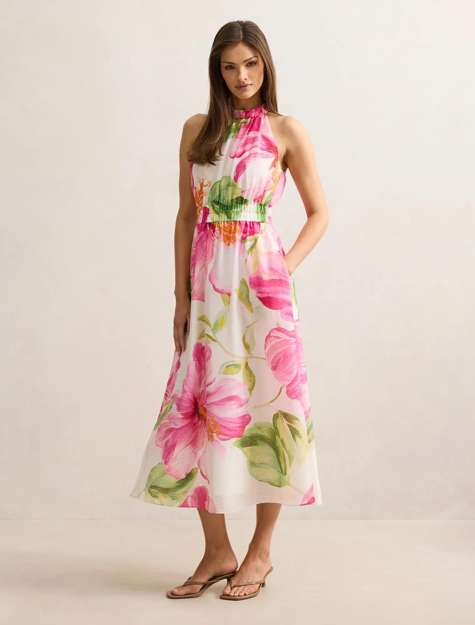 Magnolia High Neck Midi Dress Cora Tropical