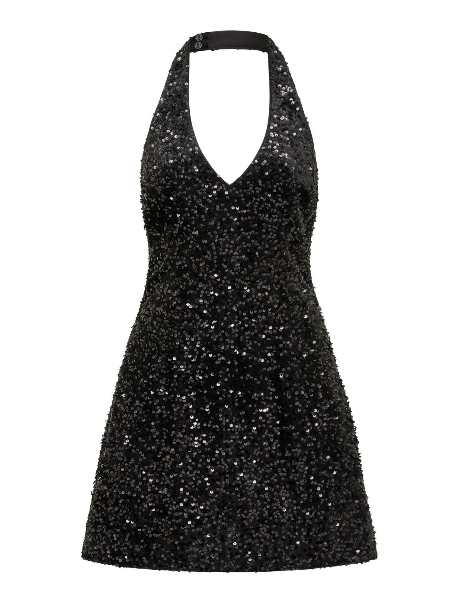 Riley Sequin Halter Mini Dress Black_mannequin