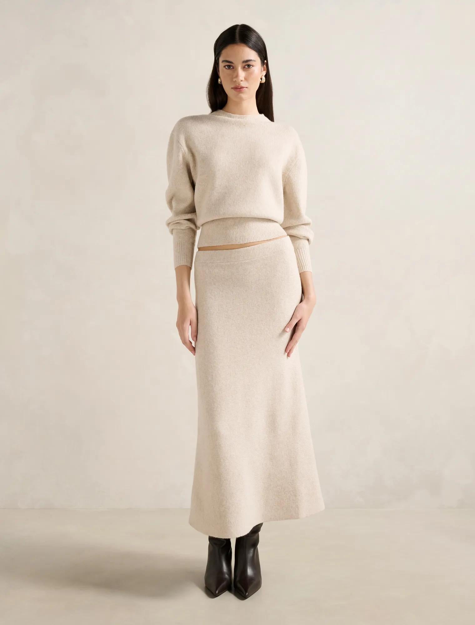 Cora Knitted Midi Skirt Oat Co Ord
