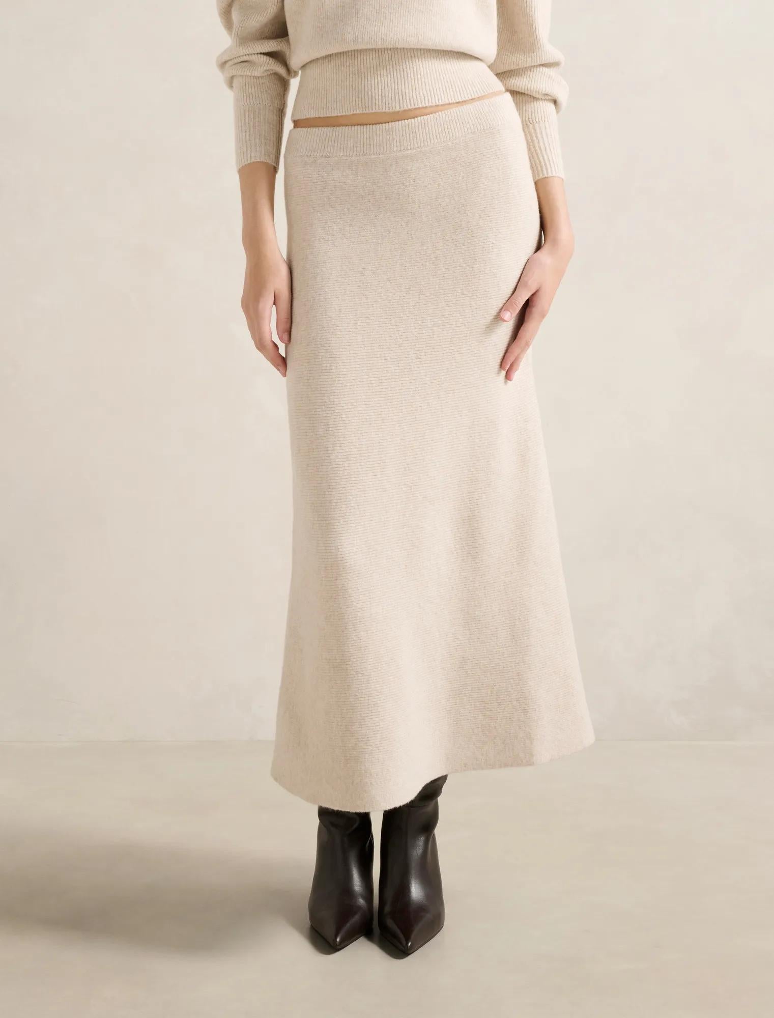 Cora Knitted Midi Skirt Oat Co Ord