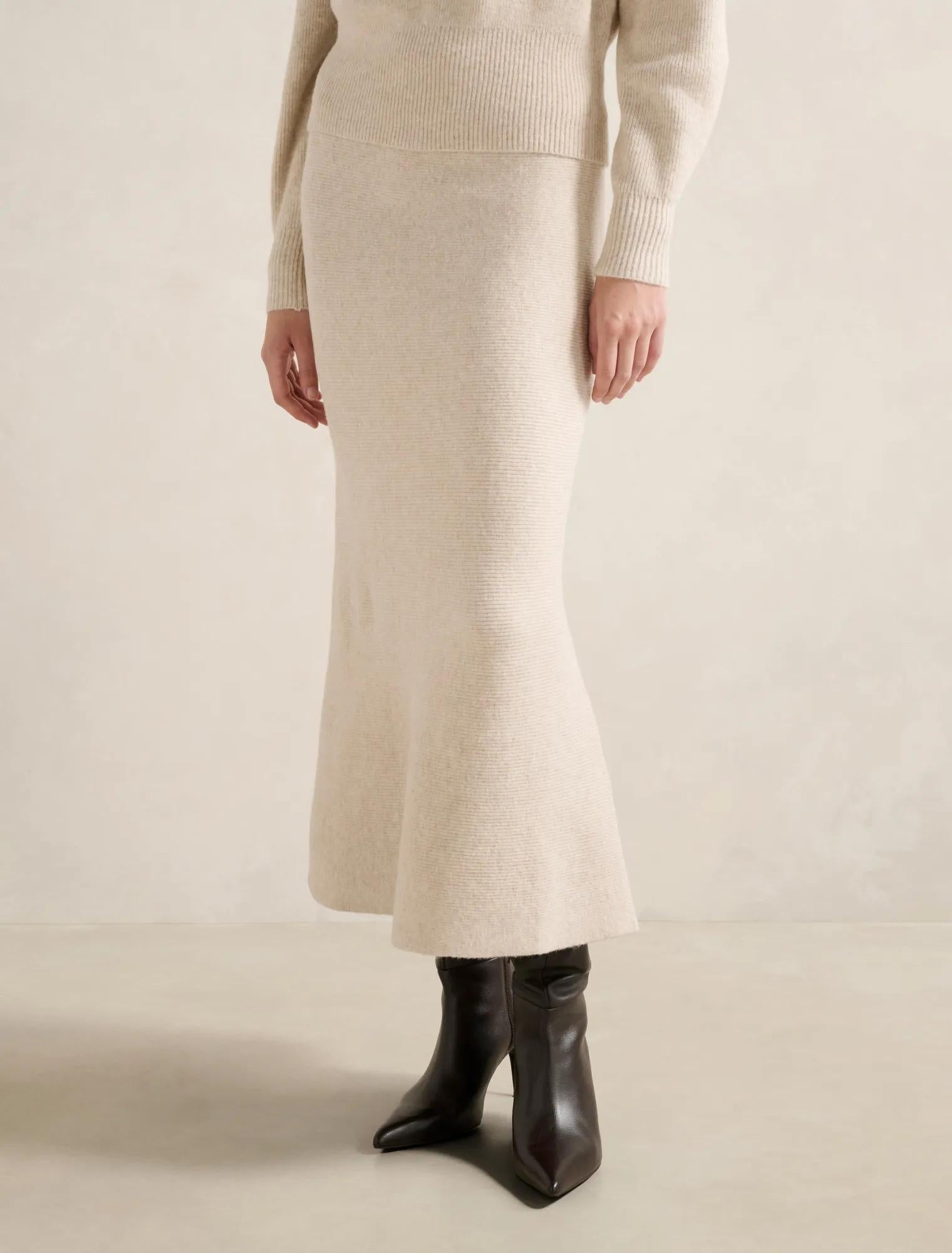 Cora Knitted Midi Skirt Oat Co Ord