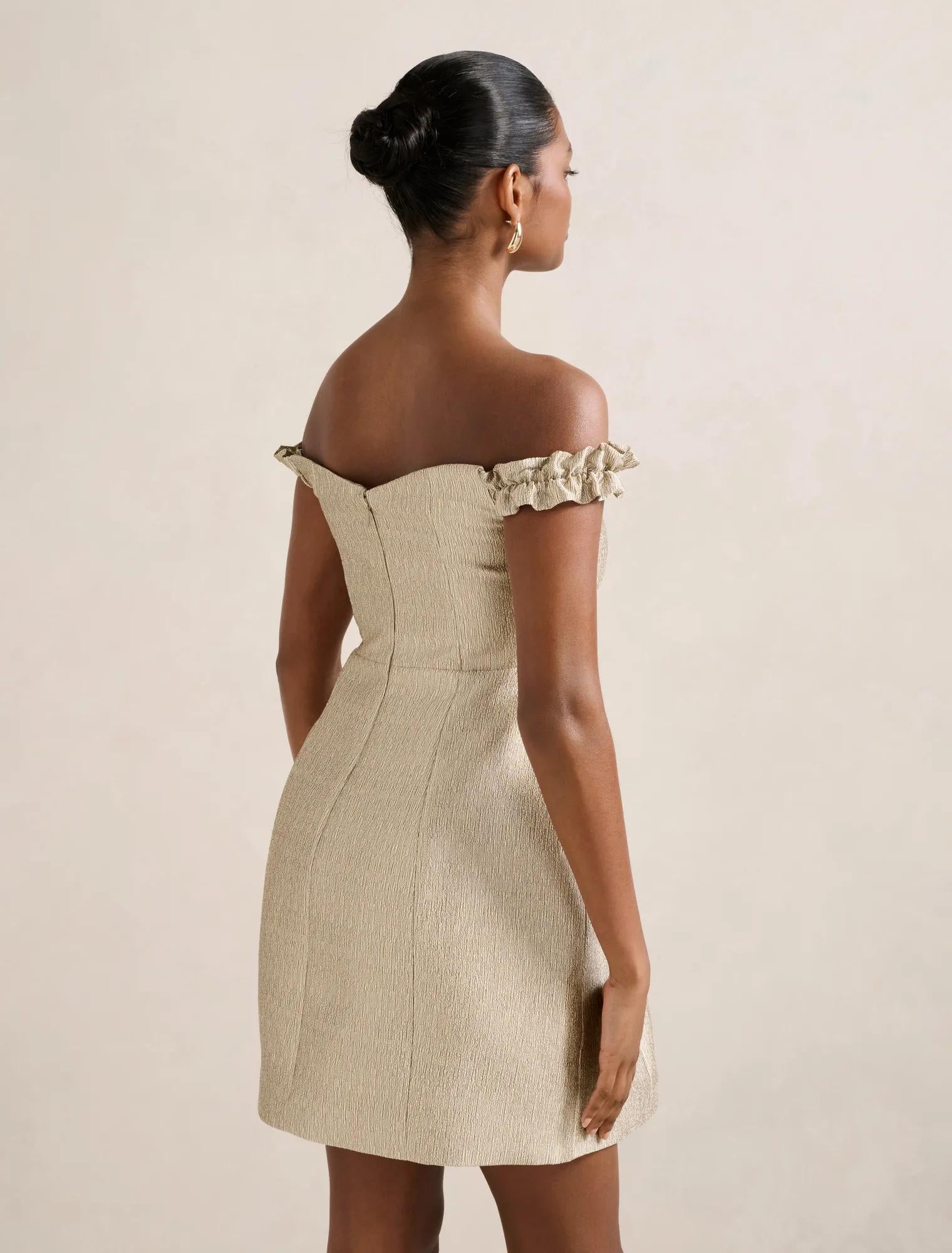 Mandy Petite Bardot Ruffle Mini Gold