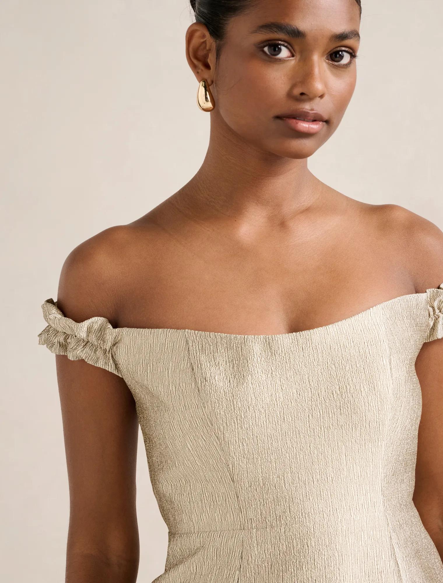 Mandy Petite Bardot Ruffle Mini Gold