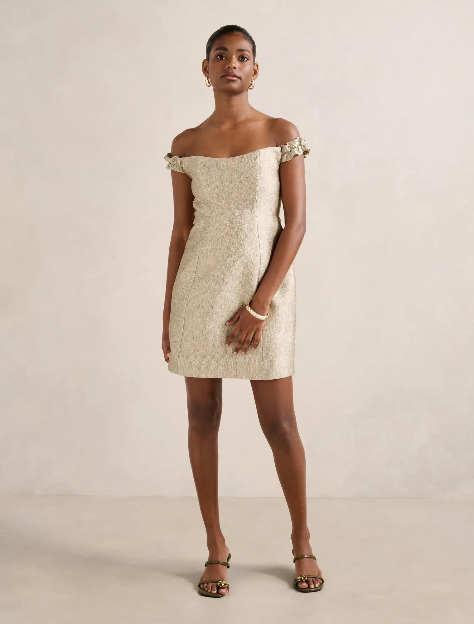 Mandy Petite Bardot Ruffle Mini Gold