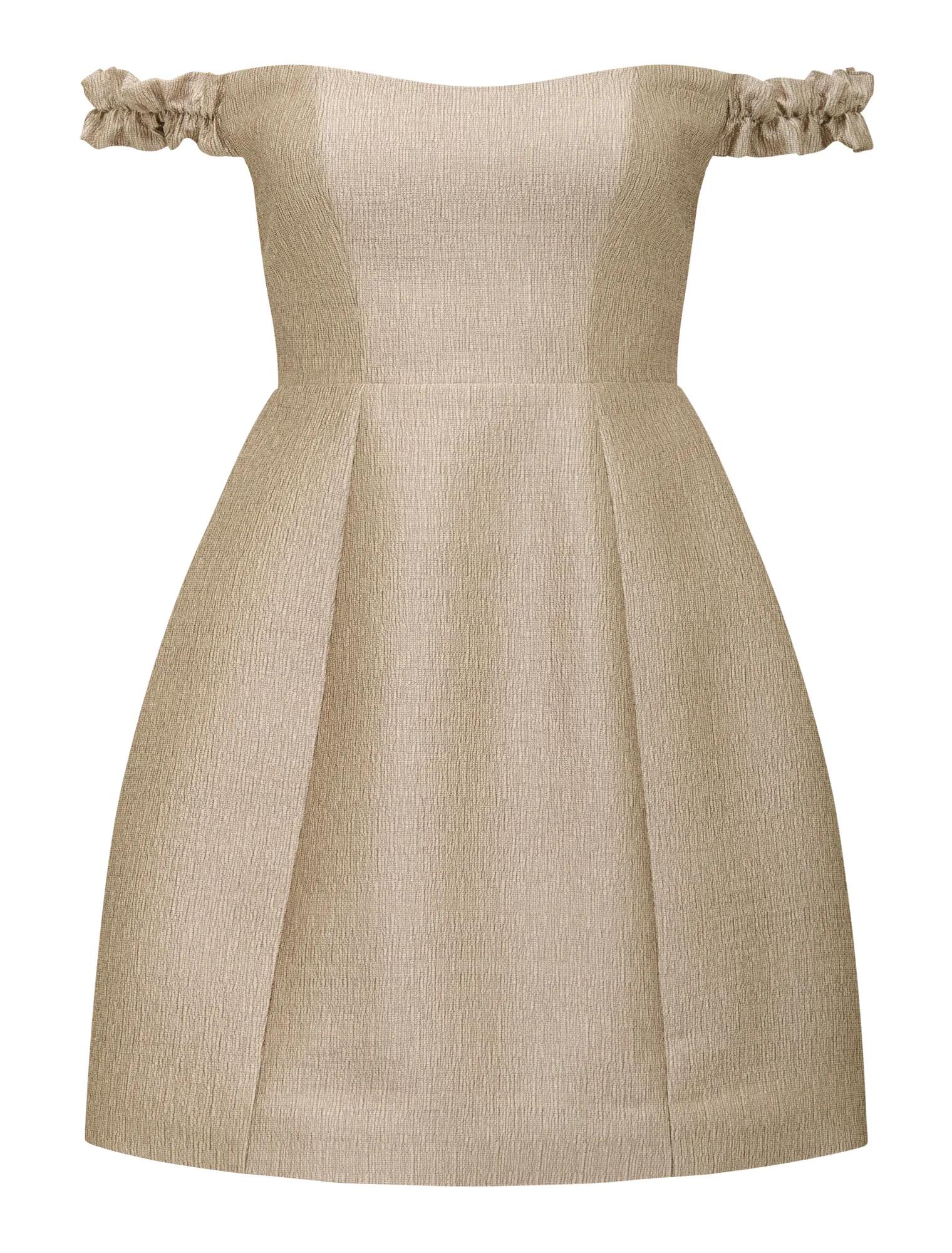 Mandy Petite Bardot Ruffle Mini Gold_mannequin