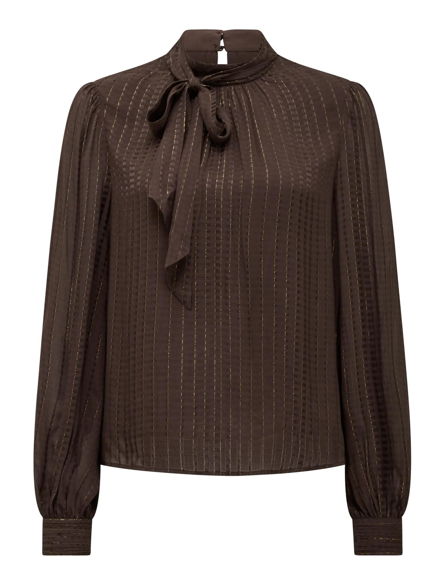 Preslee Neck Tie Blouse Chocolate Metalic Co-ord