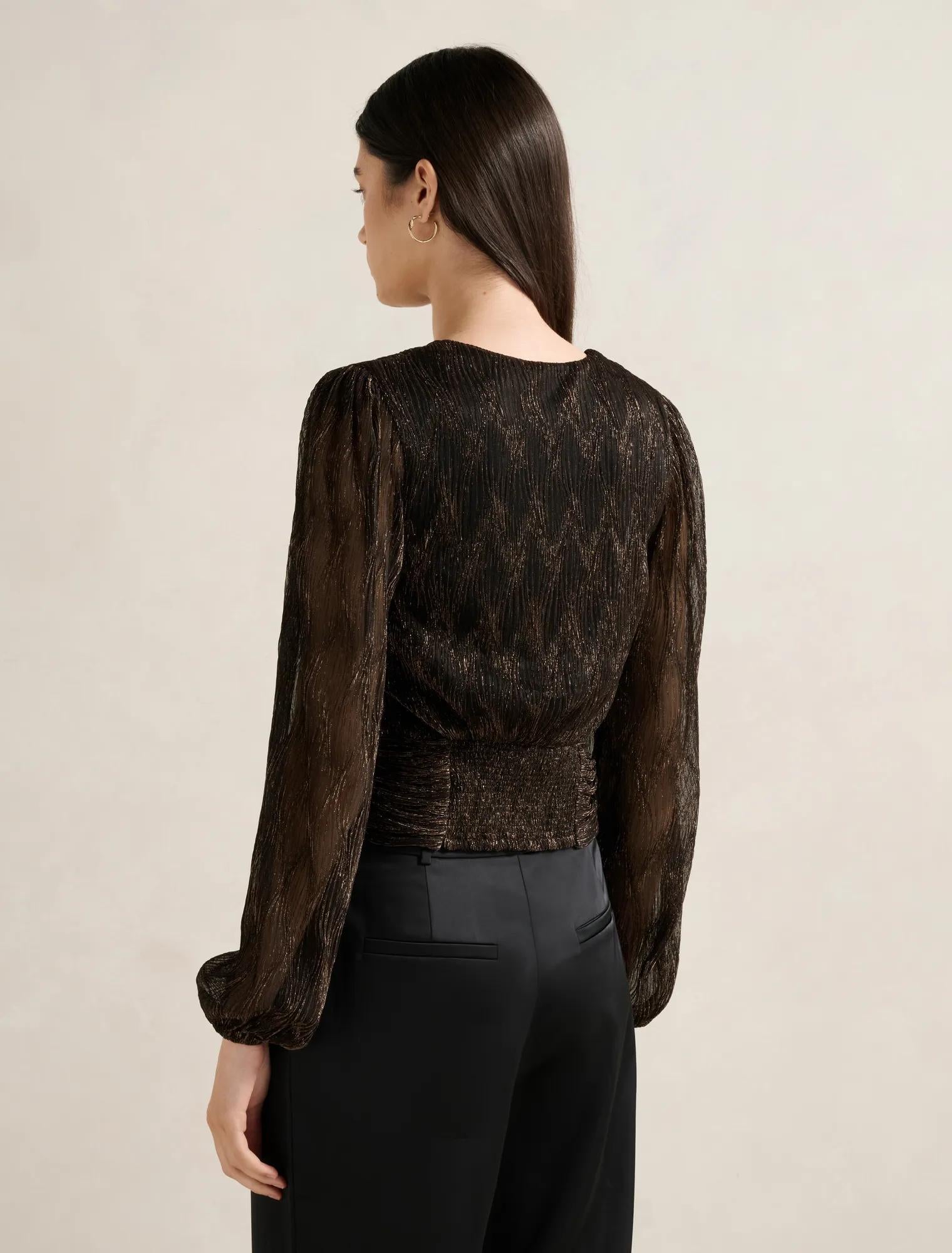 Odette Plisse Wrap Top Bronze