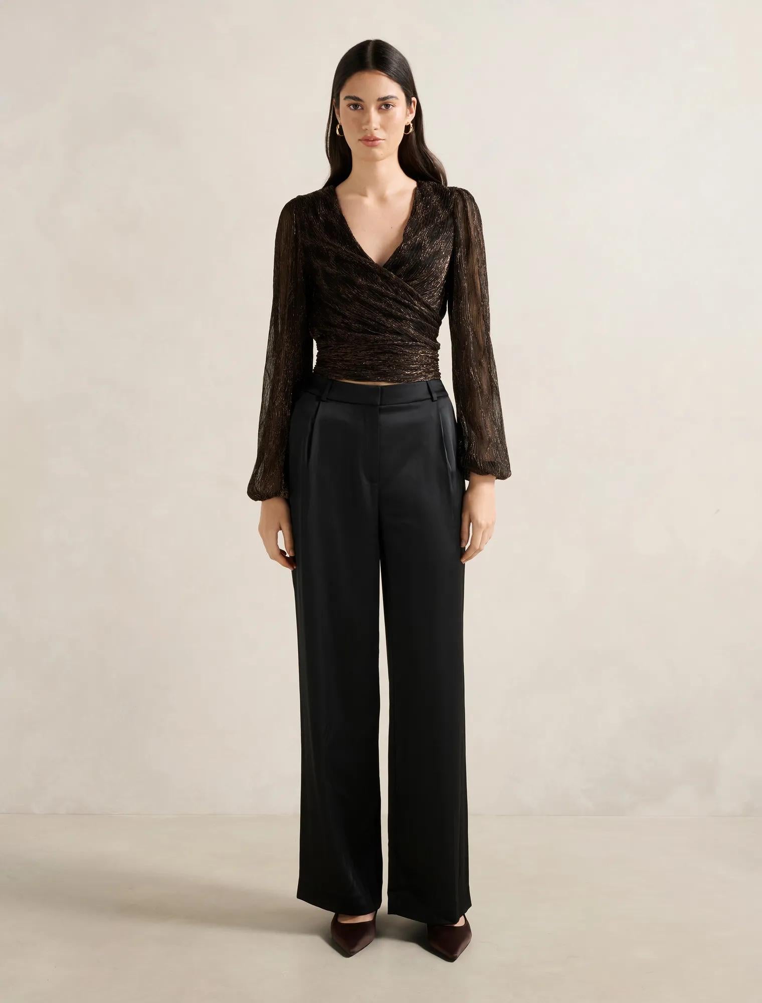 Odette Plisse Wrap Top Bronze