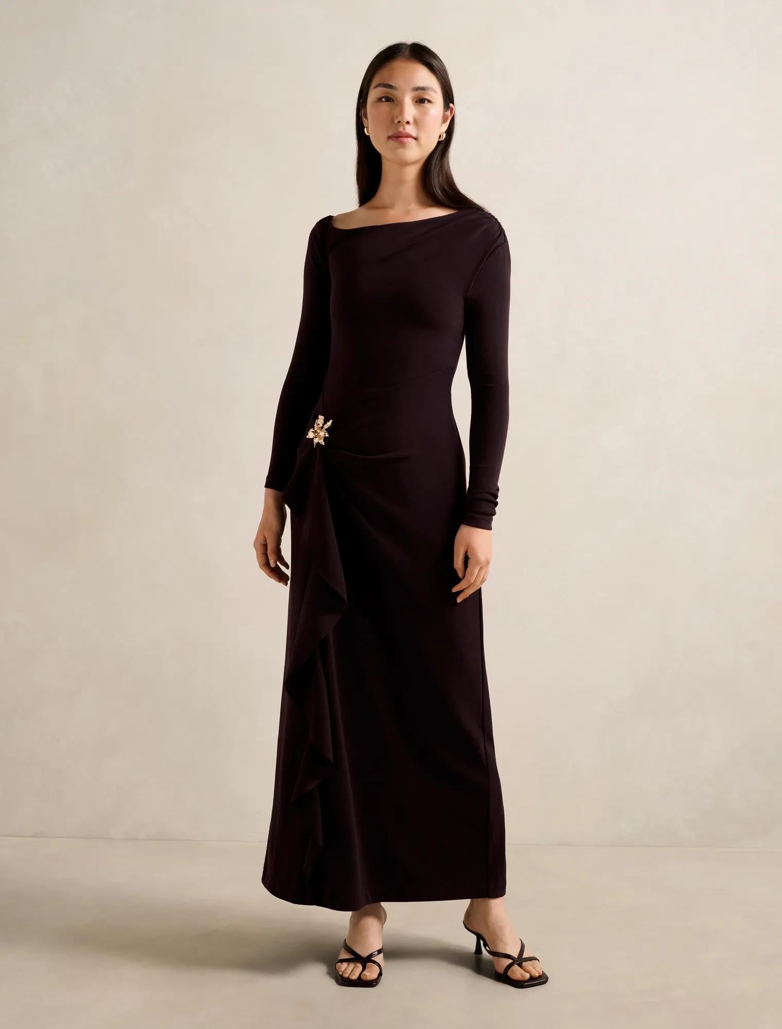 Maya Long Sleeve Ruffle Maxi Deep Plum