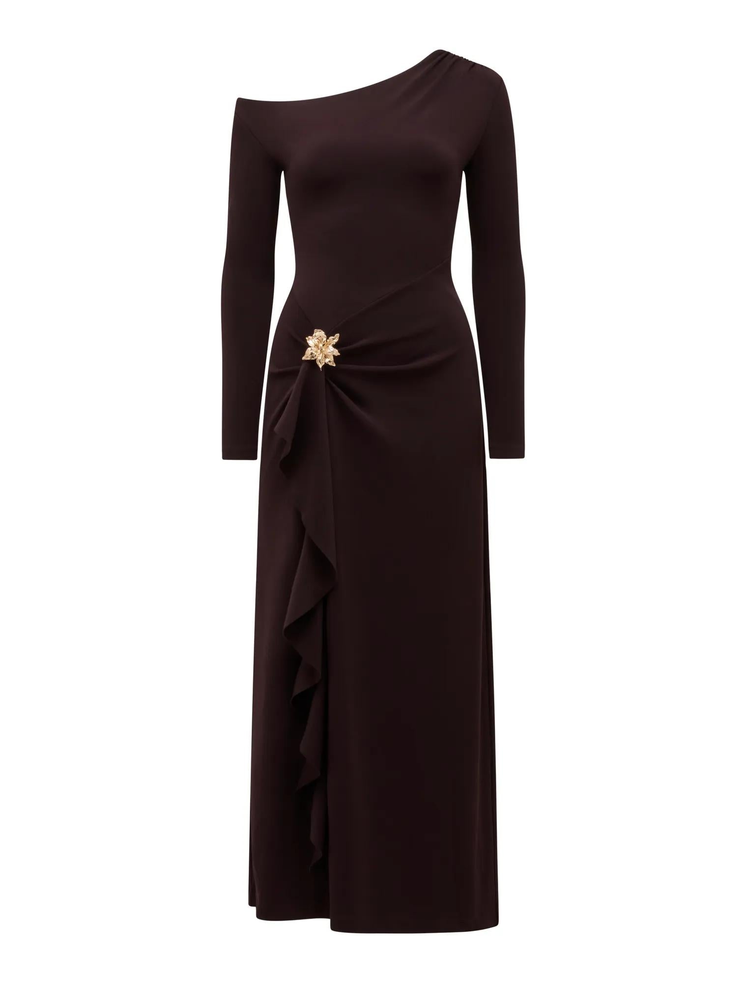 Maya Long Sleeve Ruffle Maxi Deep Plum_mannequin
