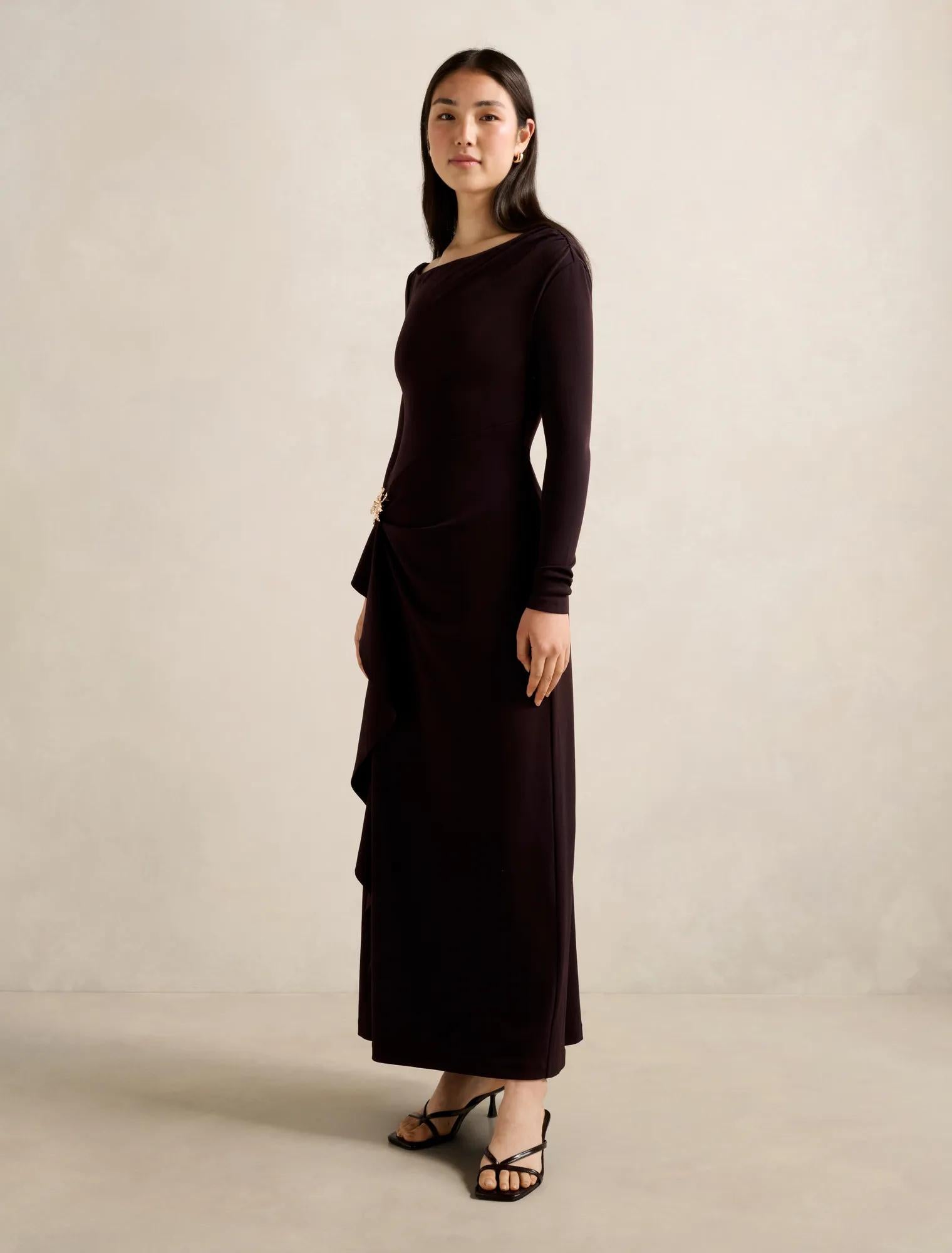 Maya Long Sleeve Ruffle Maxi Deep Plum
