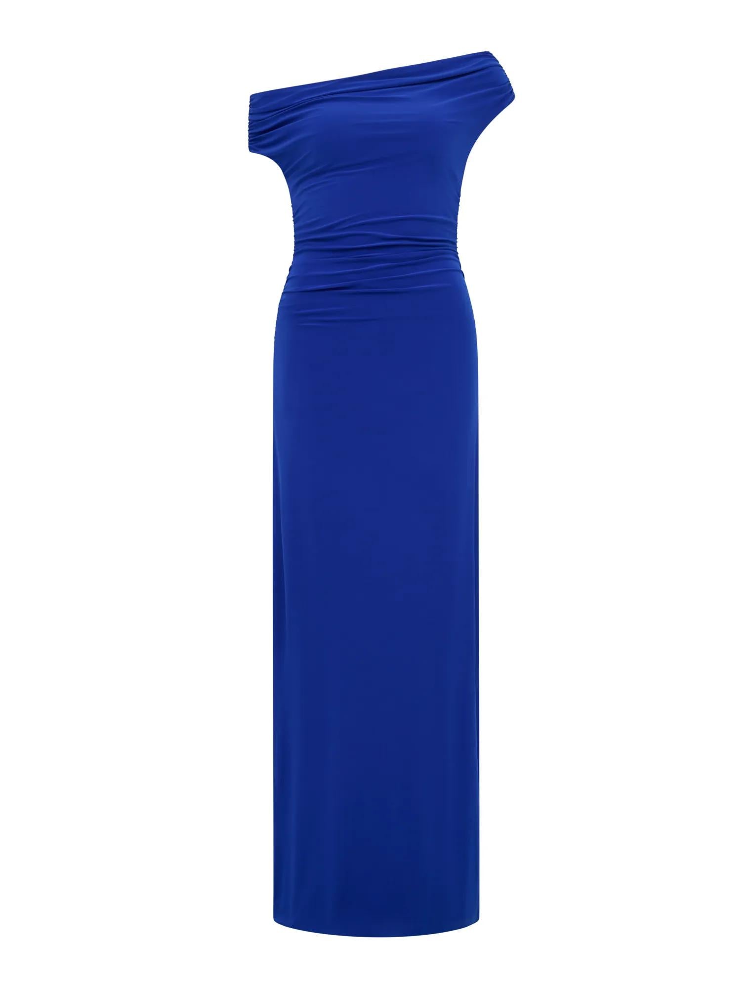 Romy Off Shoulder Jersey Maxi Dress Cosmic Blue_mannequin