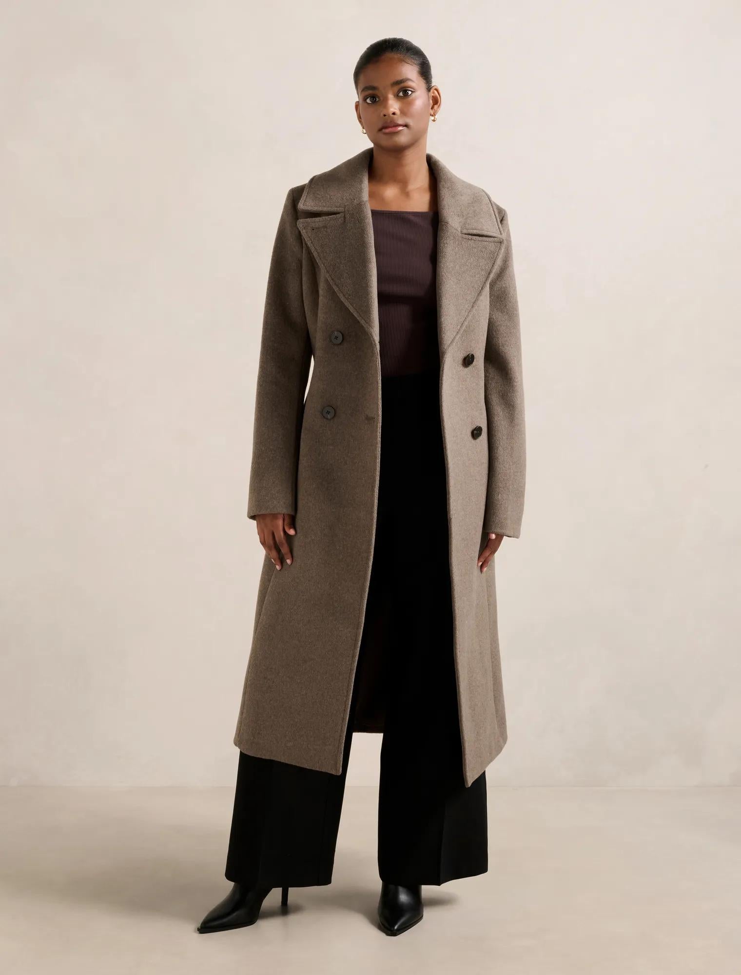 Blake Petite Double Breasted Coat Chocolate Marle