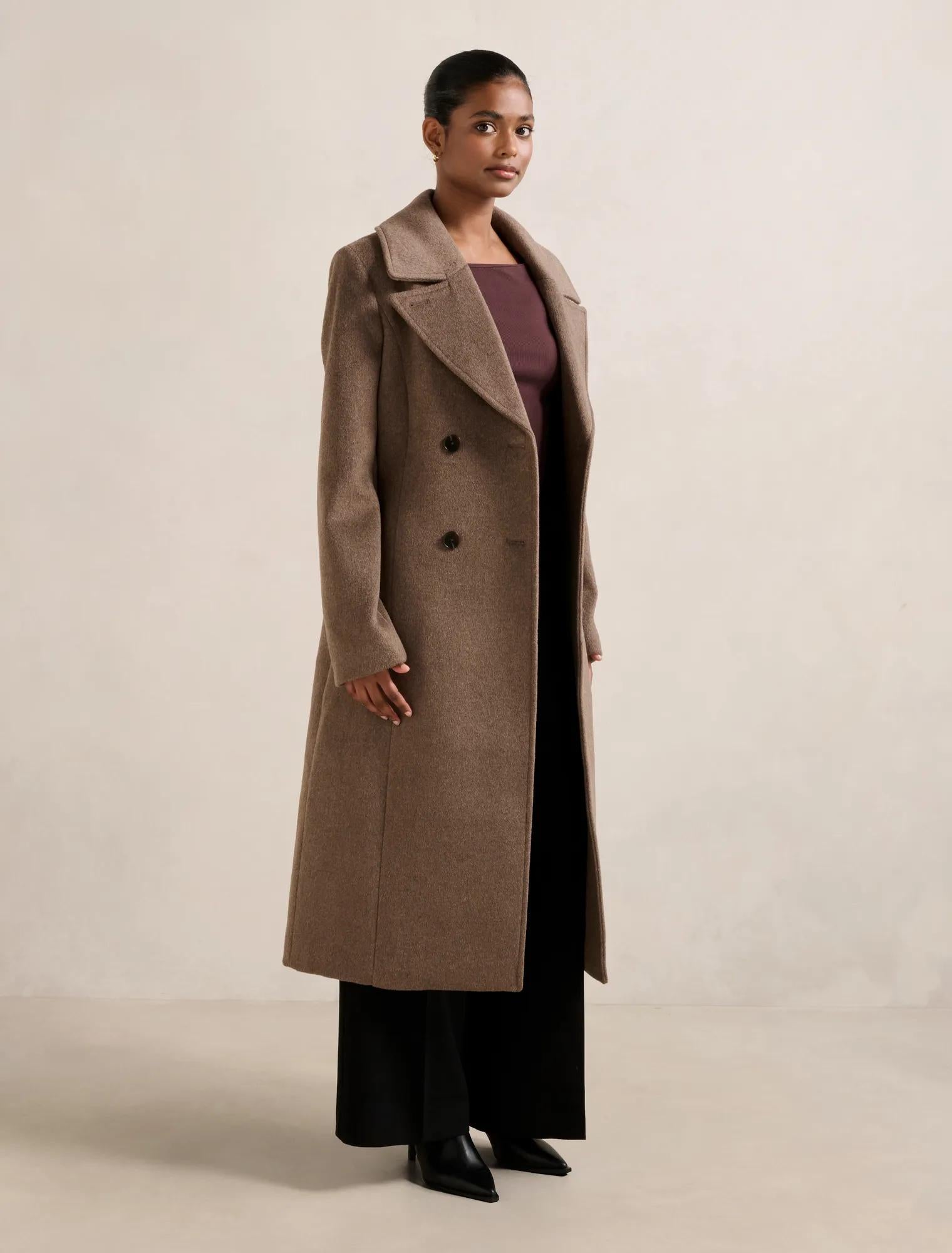 Blake Petite Double Breasted Coat Chocolate Marle