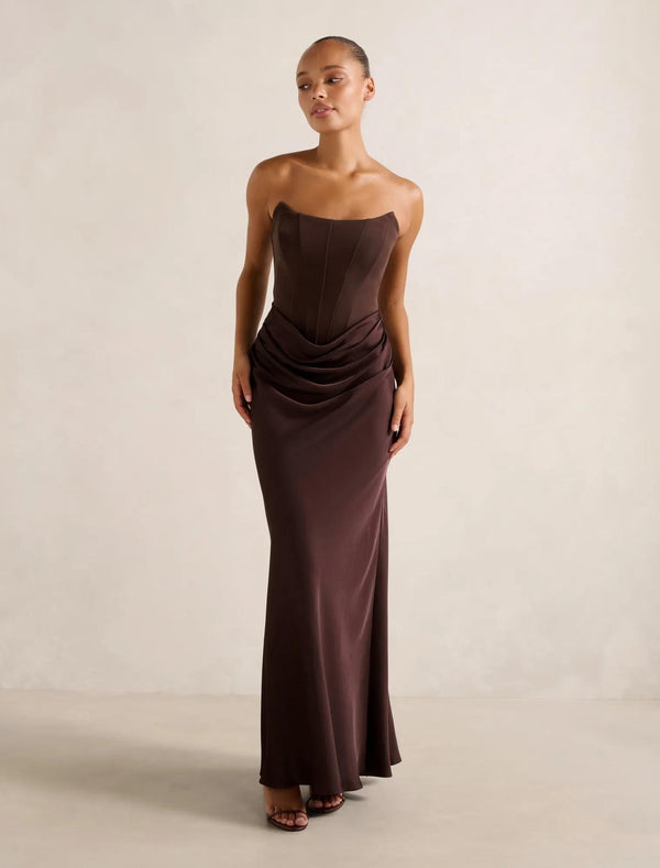 Isra Drape Strapless Maxi Dress Dark Chocolate