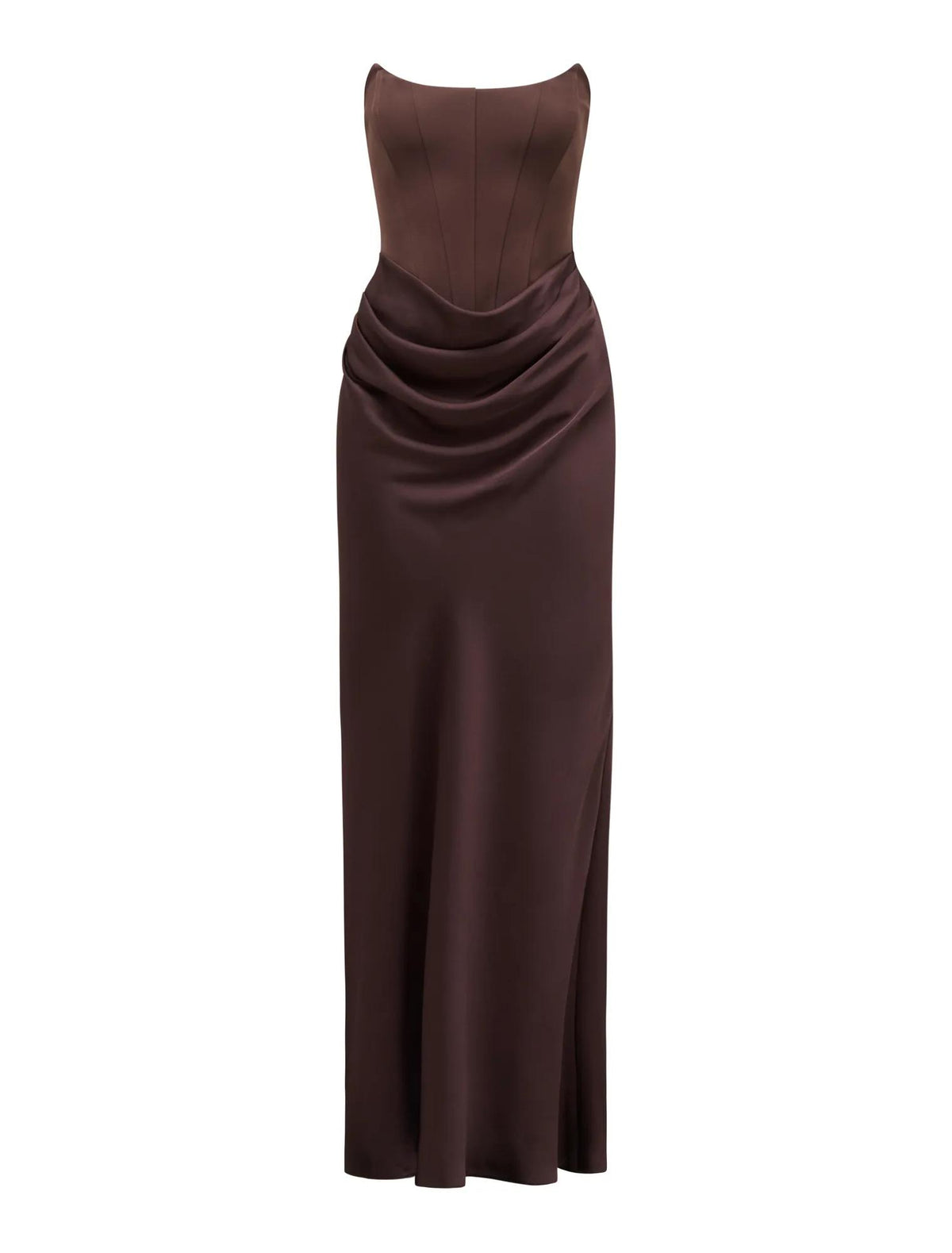 Isra Drape Strapless Maxi Dress Dark Chocolate_mannequin