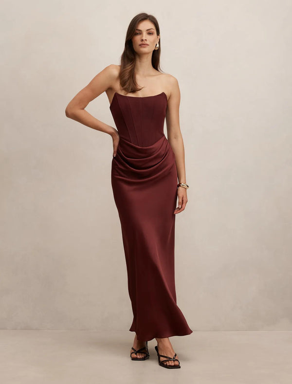 Isra Drape Strapless Maxi Vintage Merlot