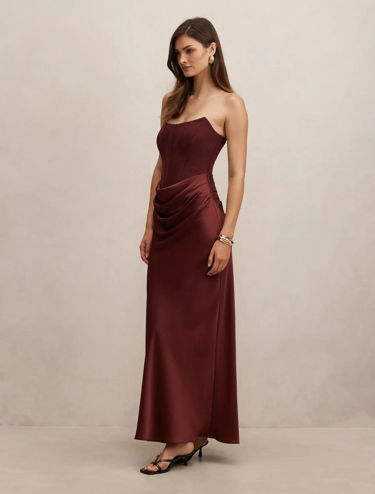 Isra Drape Strapless Maxi Vintage Merlot