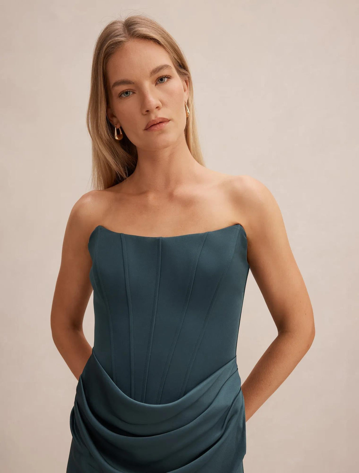 Isra Drape Strapless Maxi Dress Crystal Teal