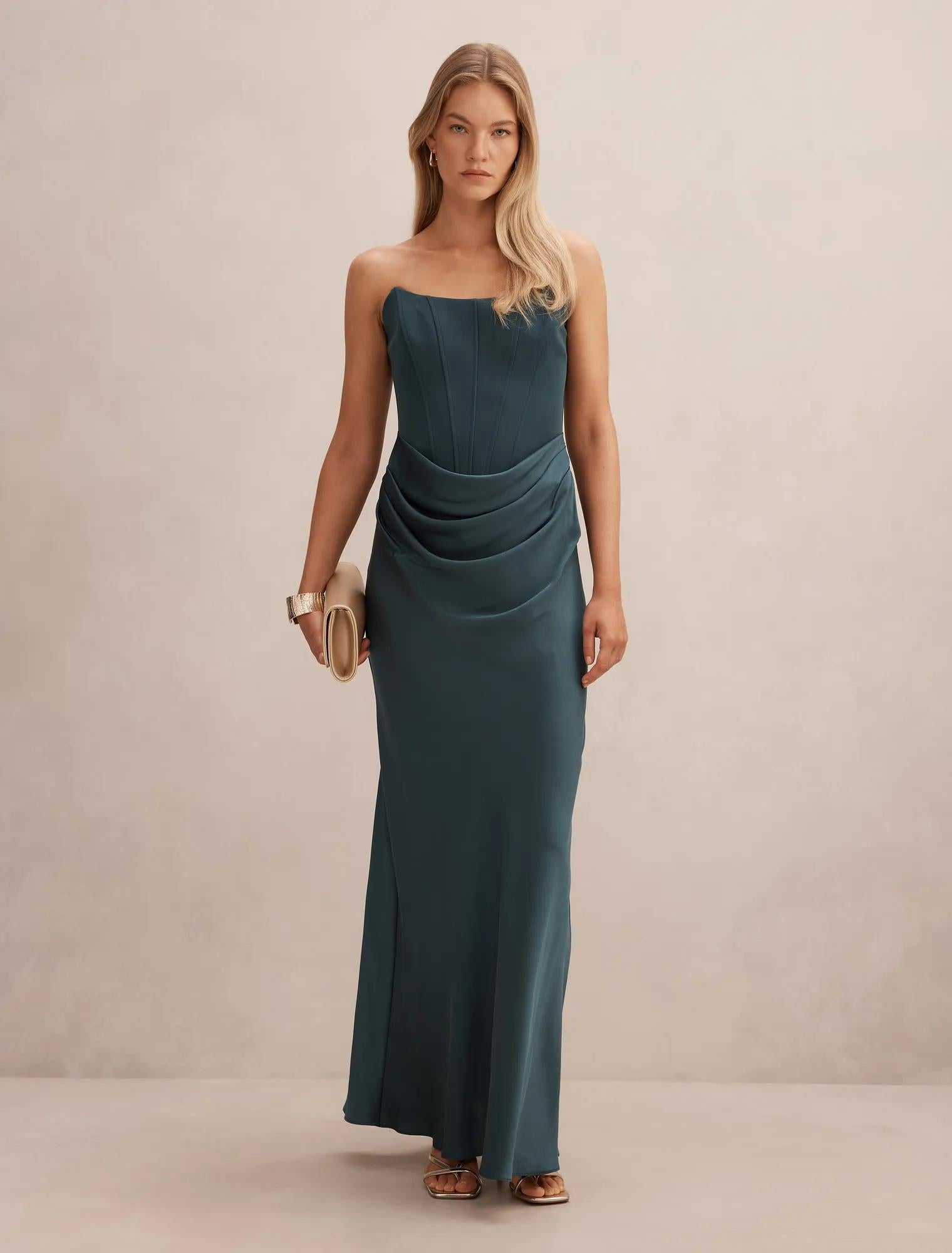 Isra Drape Strapless Maxi Crystal Teal