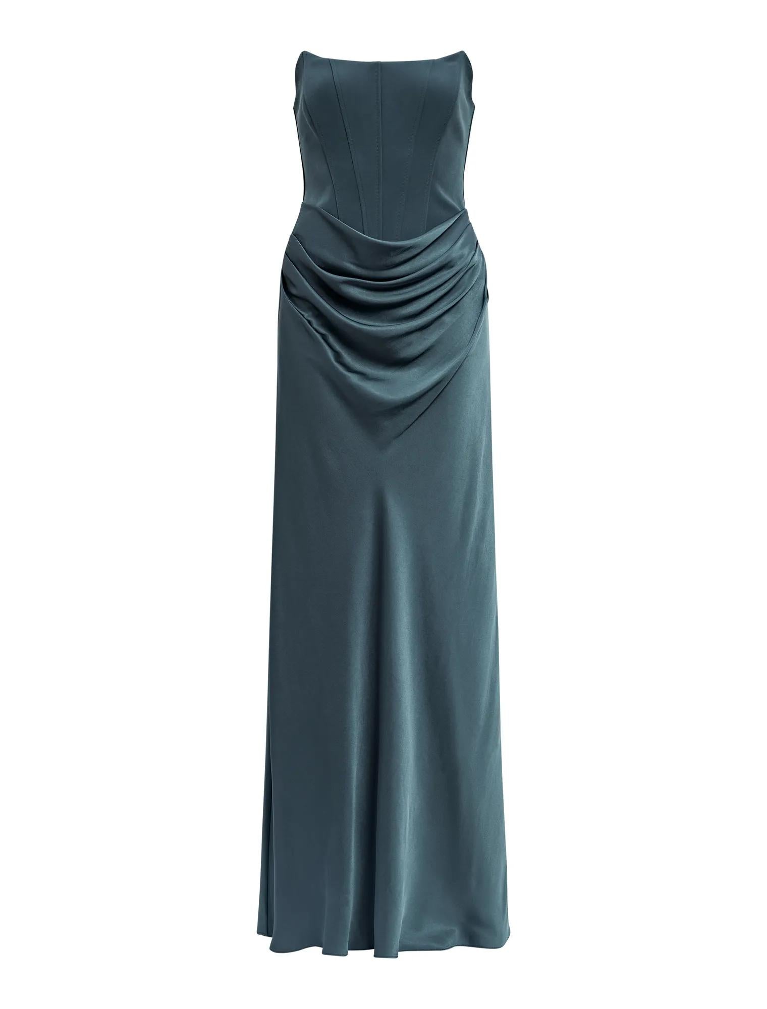 Isra Drape Strapless Maxi Crystal Teal_mannequin