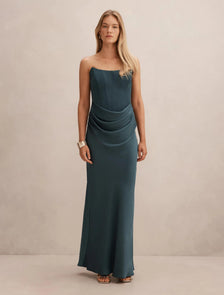 Isra Drape Strapless Maxi Crystal Teal