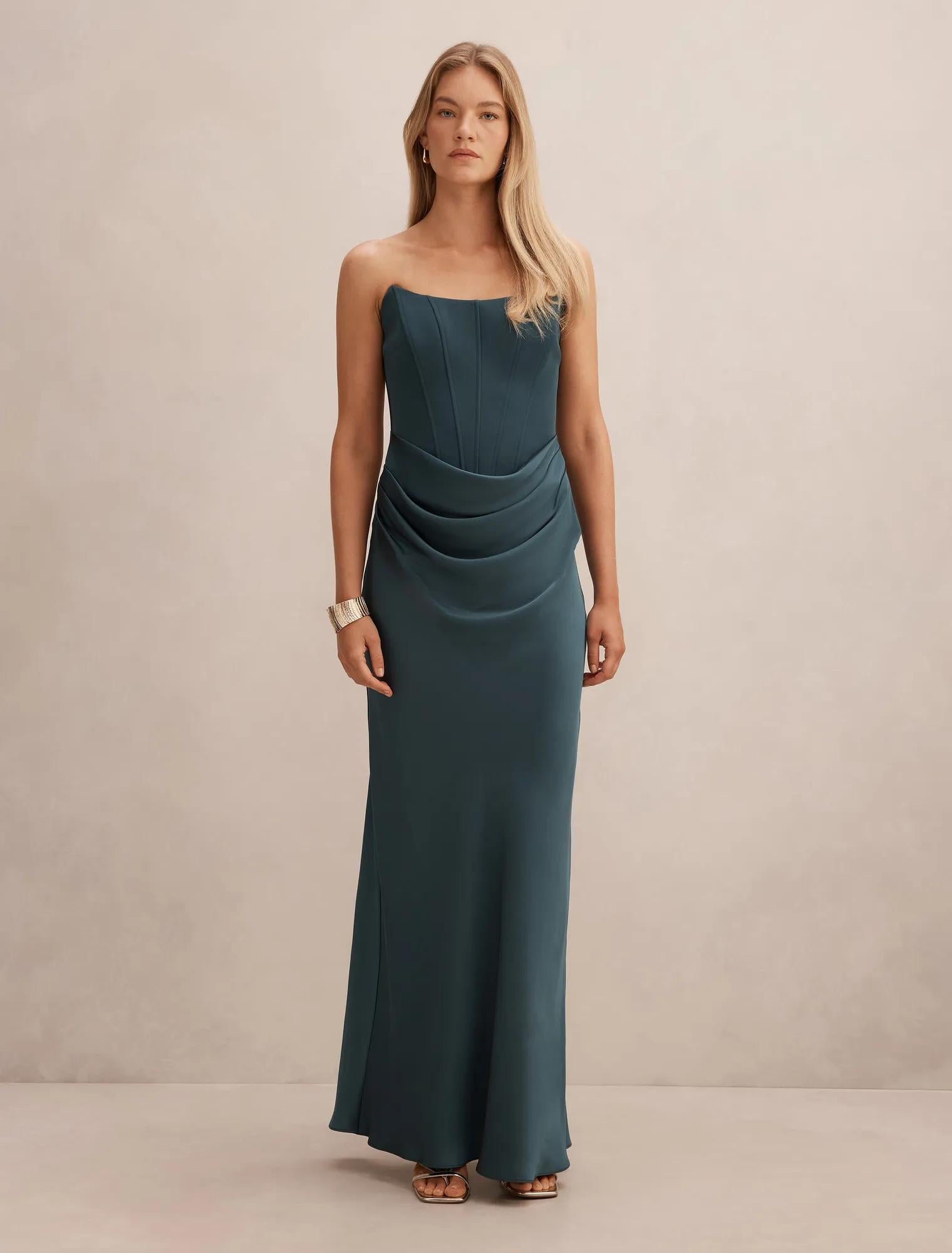 Isra Drape Strapless Maxi Crystal Teal