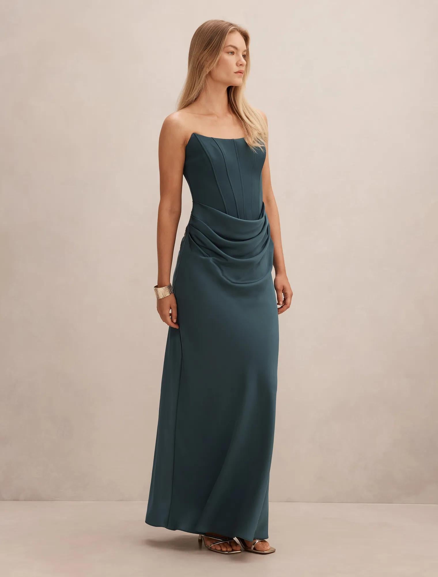 Isra Drape Strapless Maxi Crystal Teal