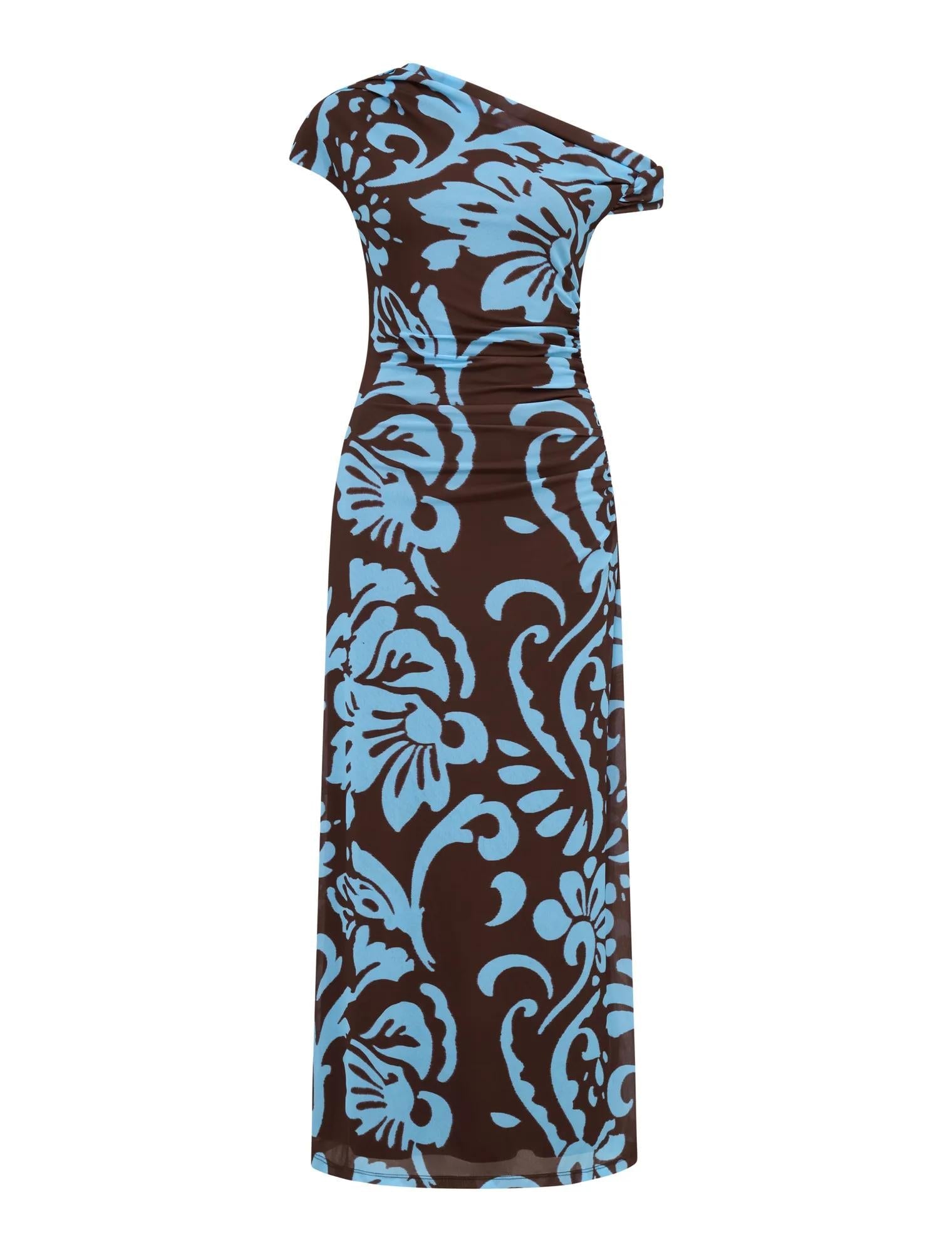 Paris Draped Mesh Midi Dress Fated Floral